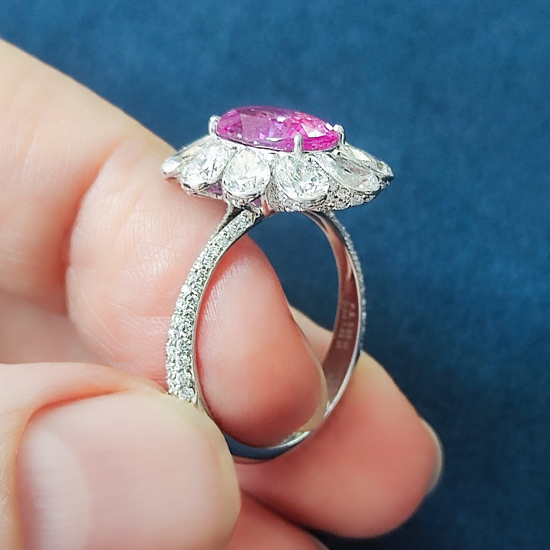 No Heat Pink Sapphire, Diamonds 18K White Gold Ring, R 0119-1