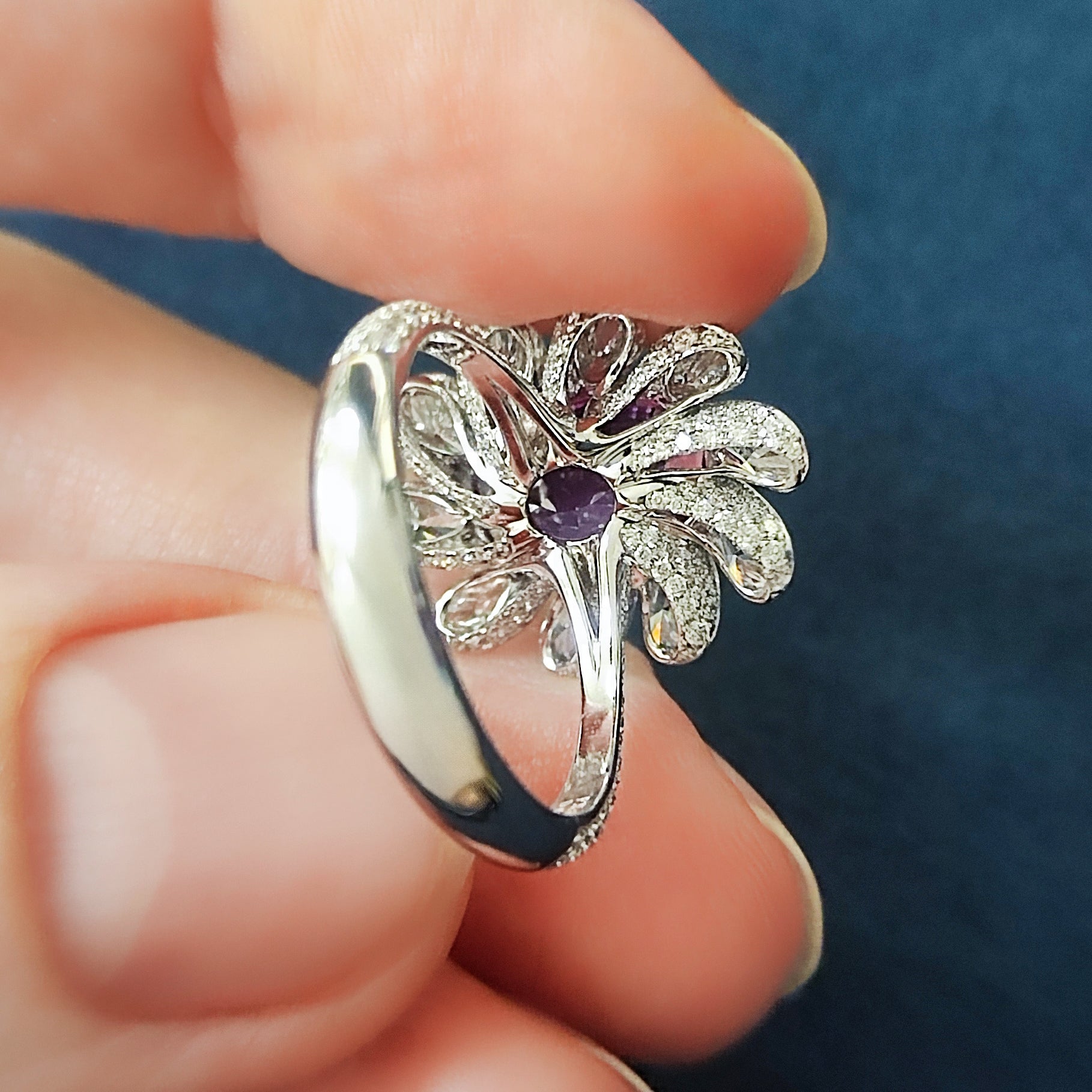 No Heat Pink Sapphire, Diamonds 18K White Gold Ring, R 0119-1