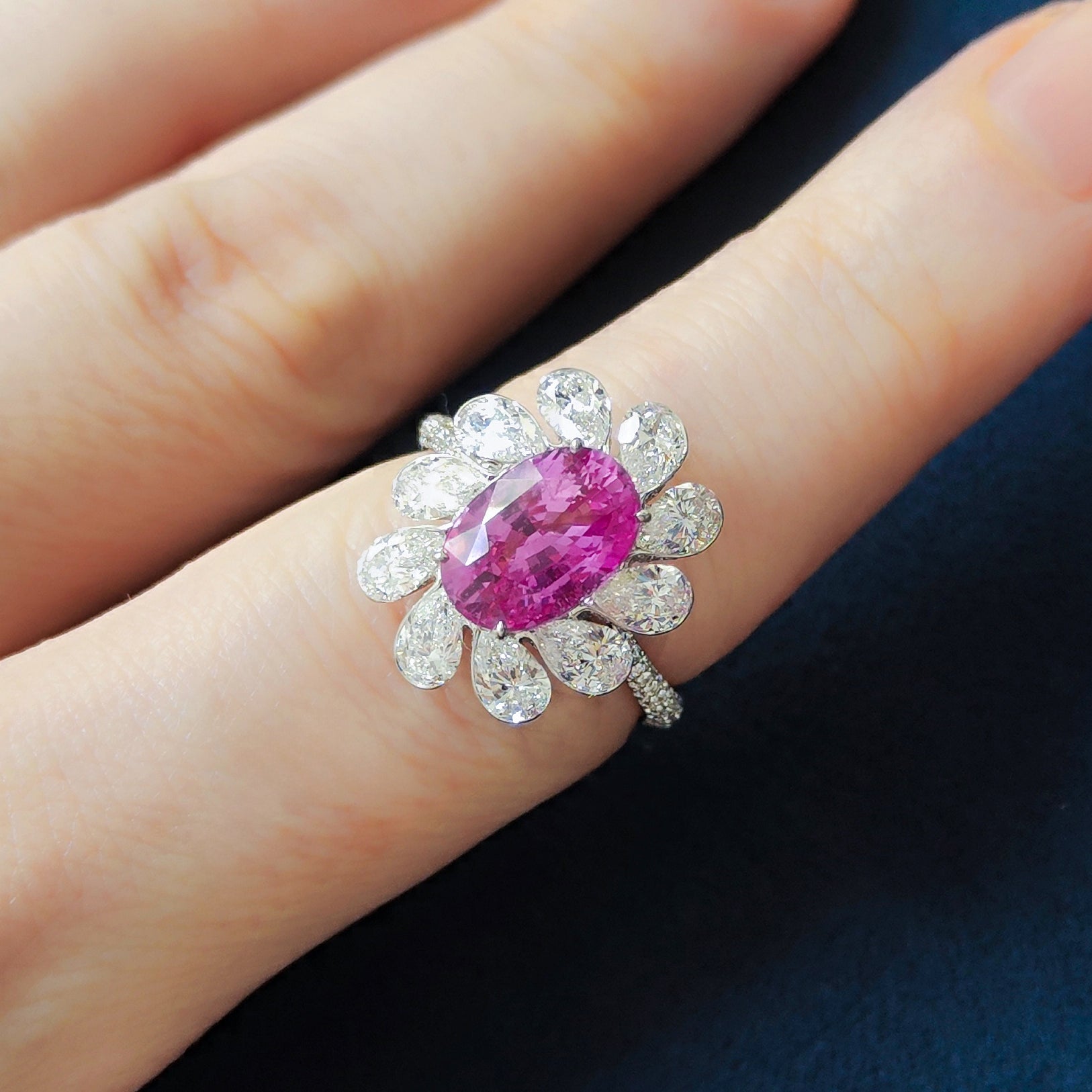No Heat Pink Sapphire, Diamonds 18K White Gold Ring, R 0119-1