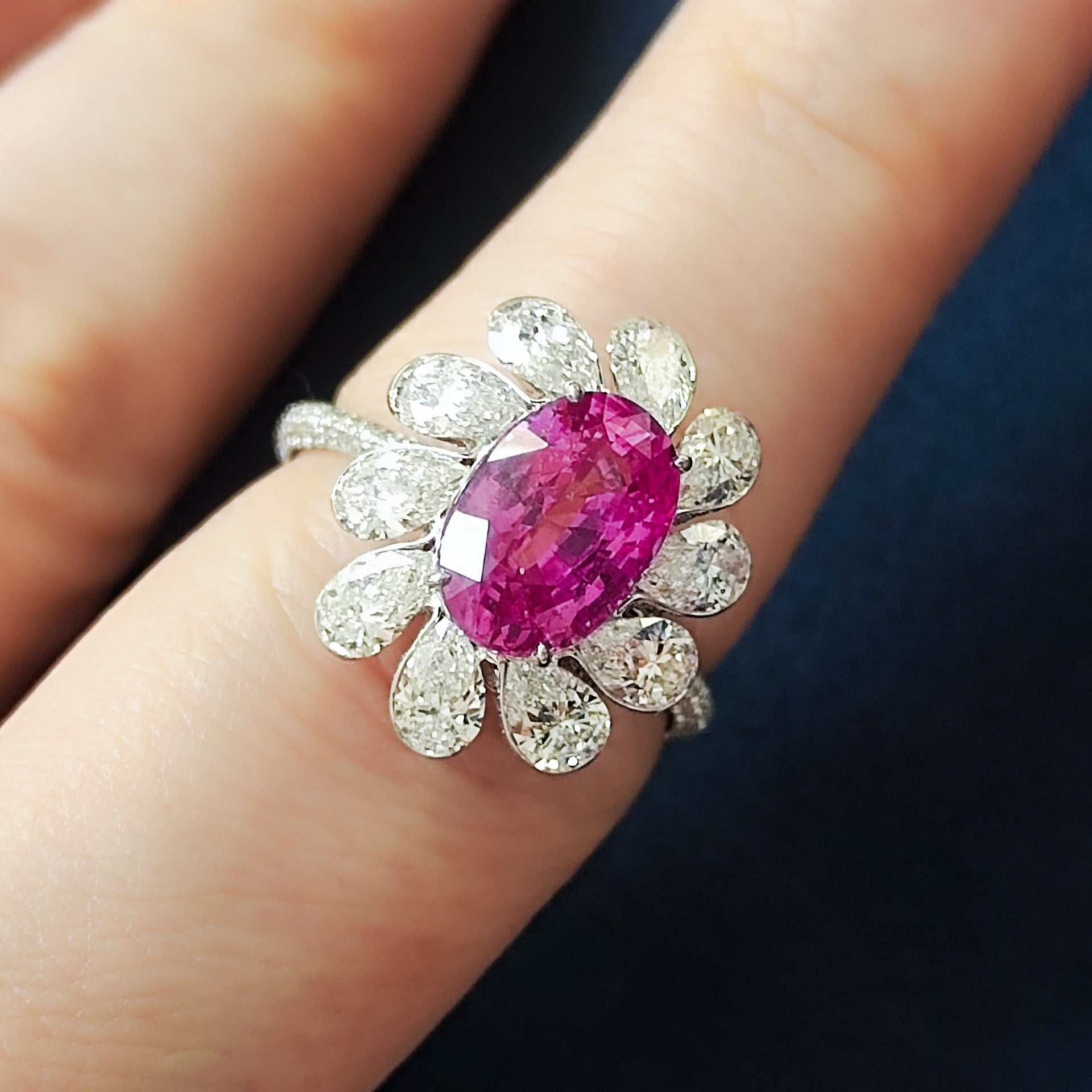 No Heat Pink Sapphire, Diamonds 18K White Gold Ring, R 0119-1