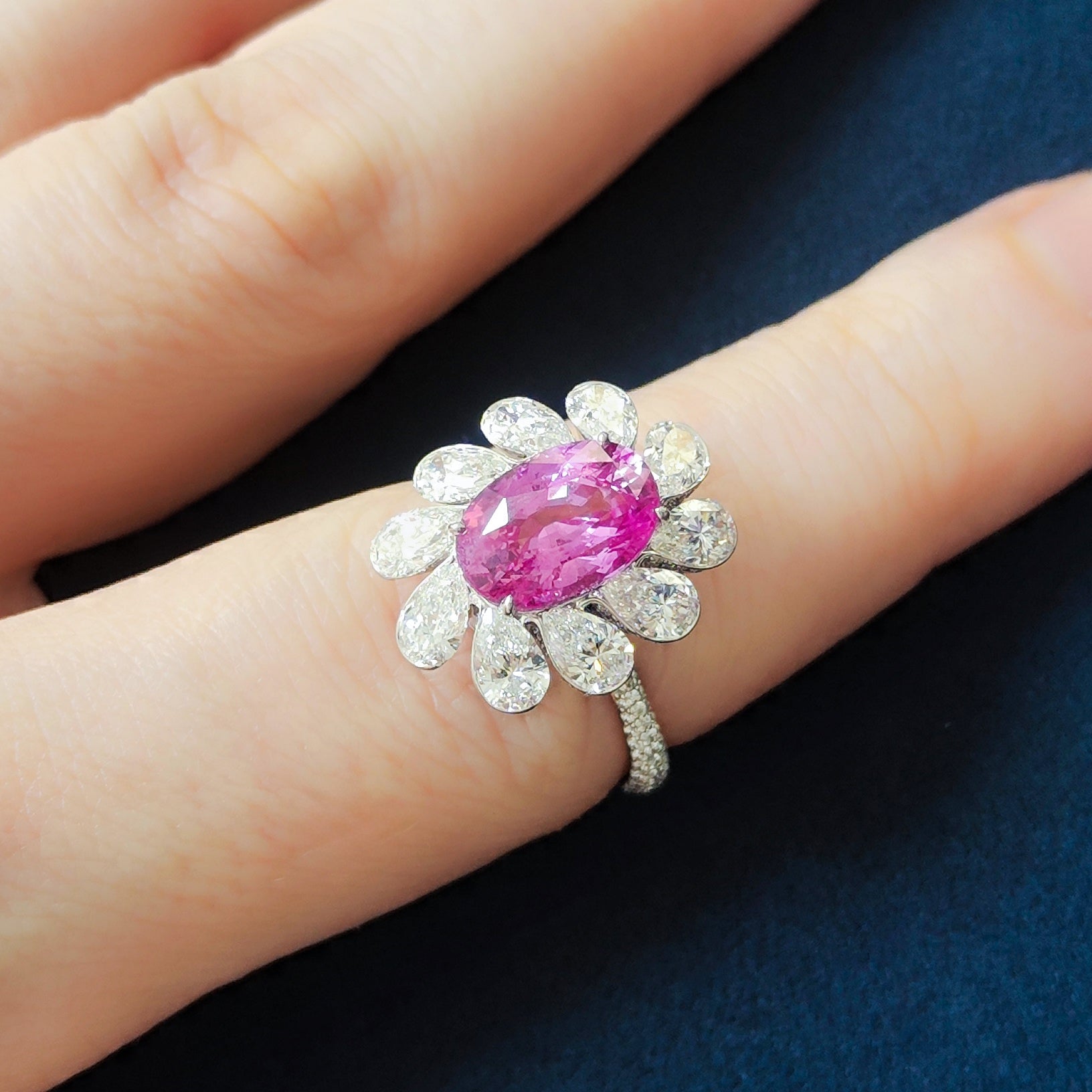 No Heat Pink Sapphire, Diamonds 18K White Gold Ring, R 0119-1