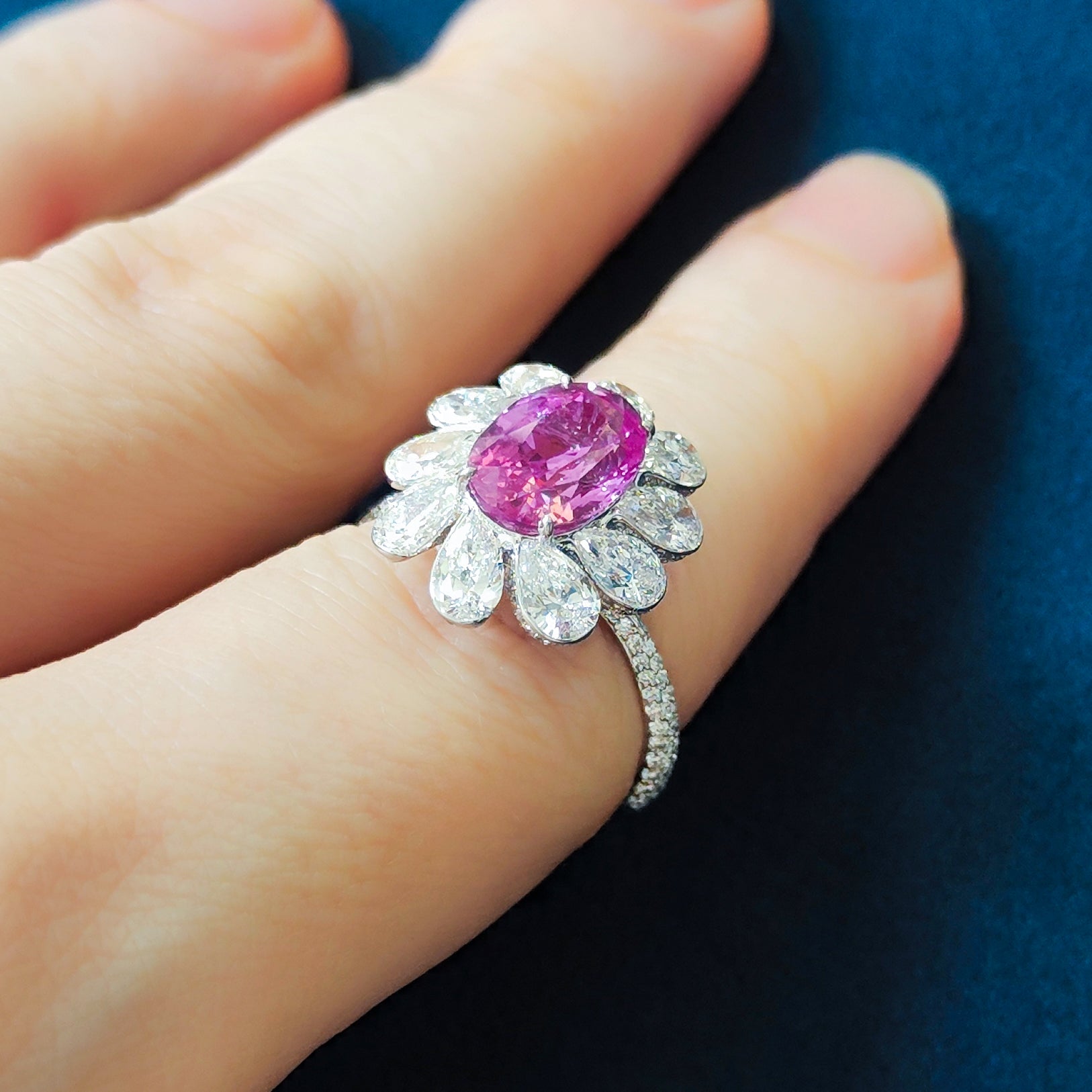 No Heat Pink Sapphire, Diamonds 18K White Gold Ring, R 0119-1