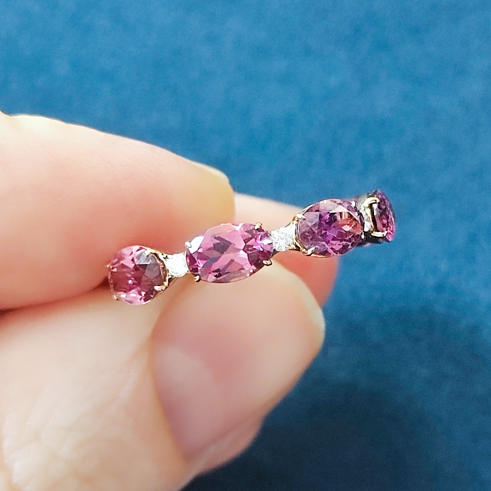 Pink Tourmaline, Diamonds, Enamel 18K Yellow Gold Ring, R 0143-04