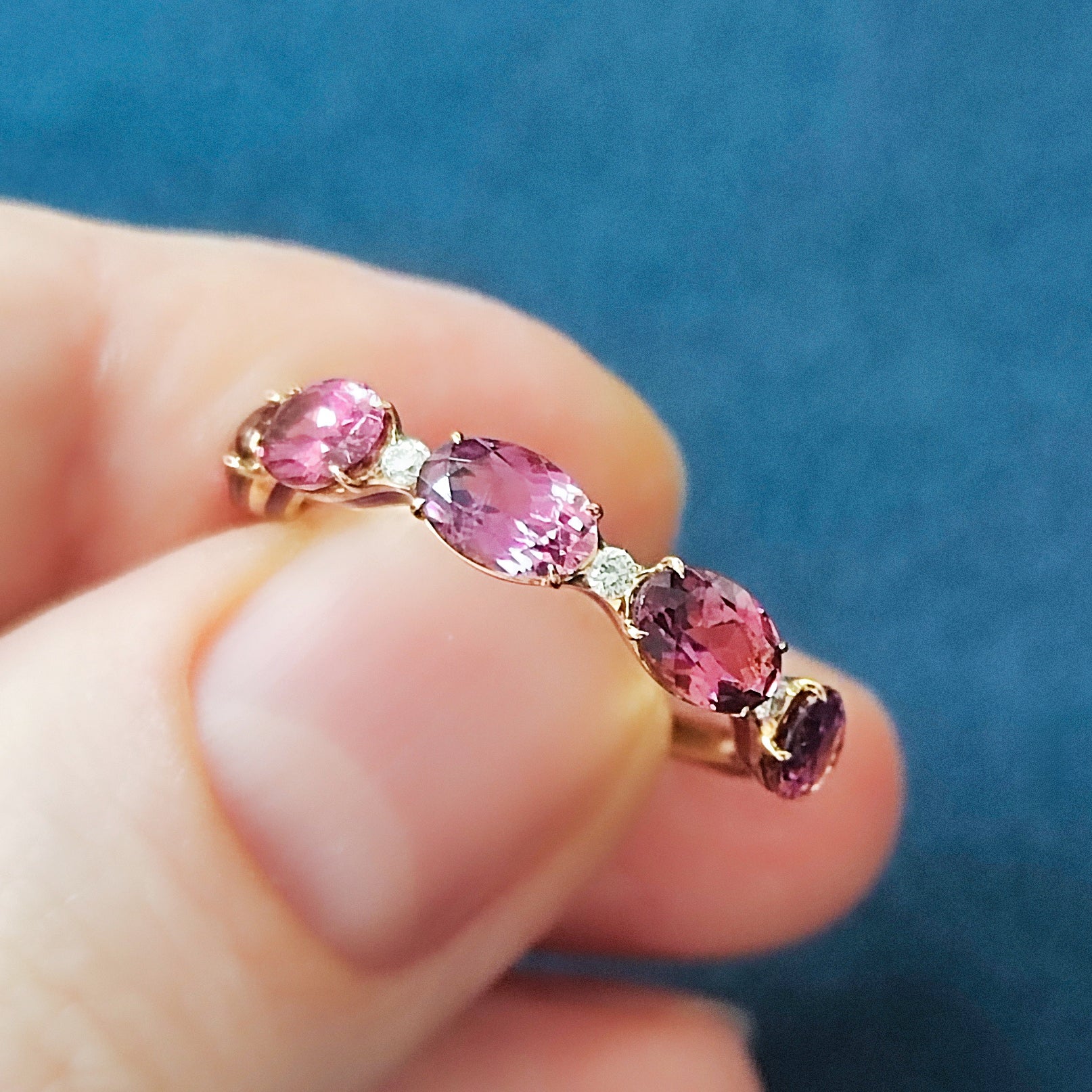 Pink Tourmaline, Diamonds, Enamel 18K Yellow Gold Ring, R 0143-04