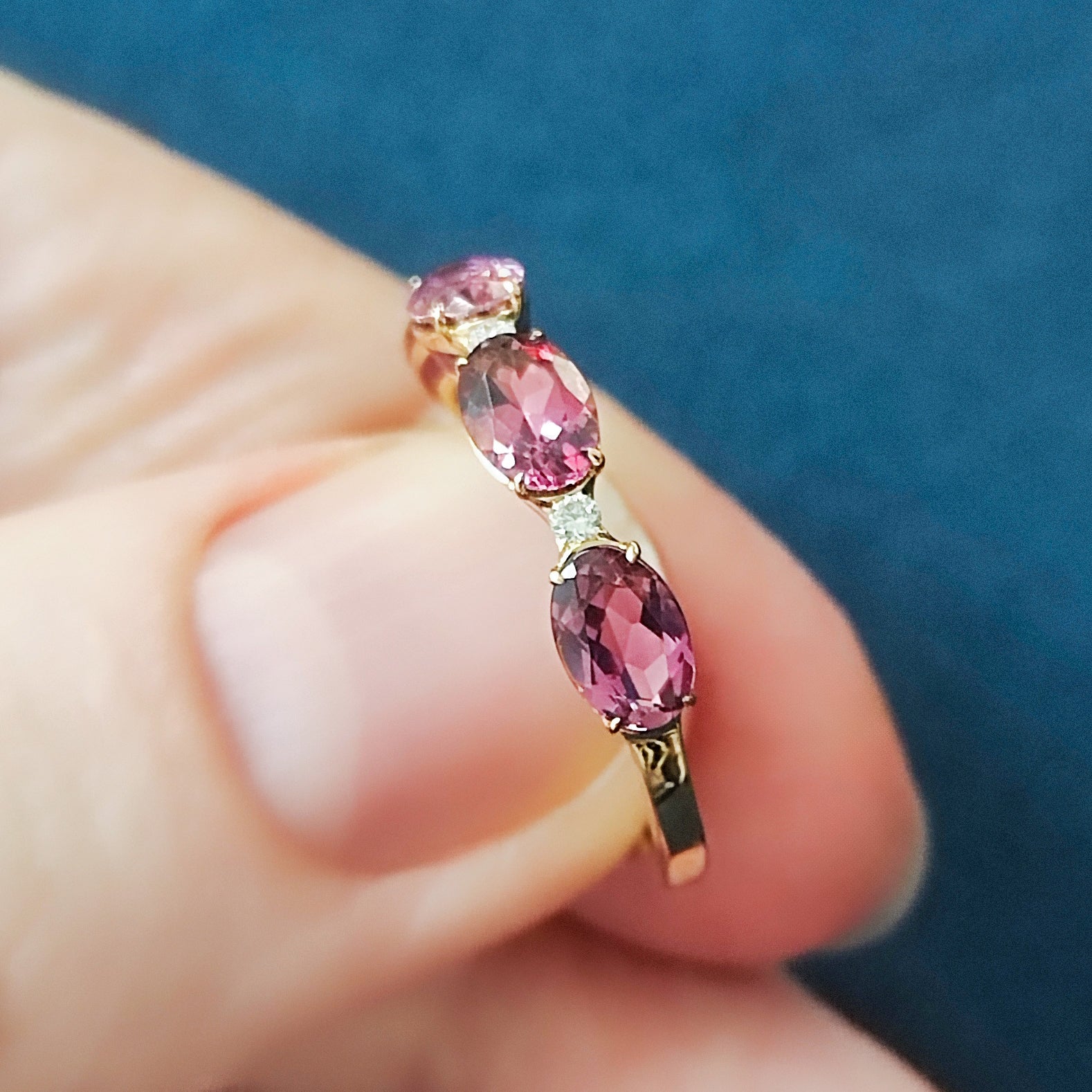 Pink Tourmaline, Diamonds, Enamel 18K Yellow Gold Ring, R 0143-04