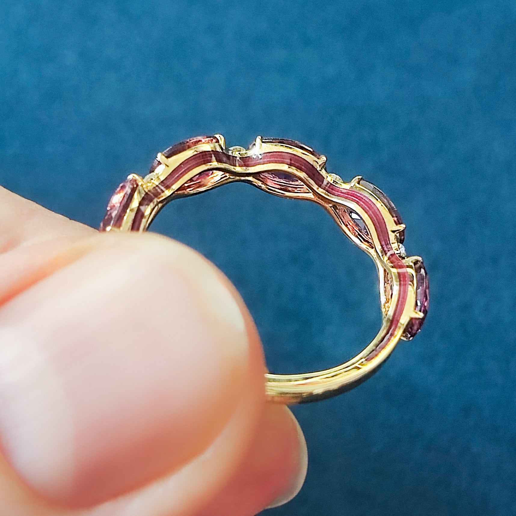 Pink Tourmaline, Diamonds, Enamel 18K Yellow Gold Ring, R 0143-04