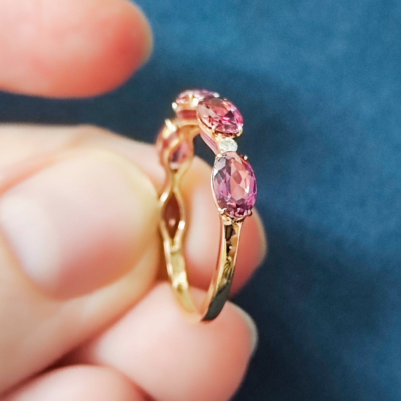 Pink Tourmaline, Diamonds, Enamel 18K Yellow Gold Ring, R 0143-04