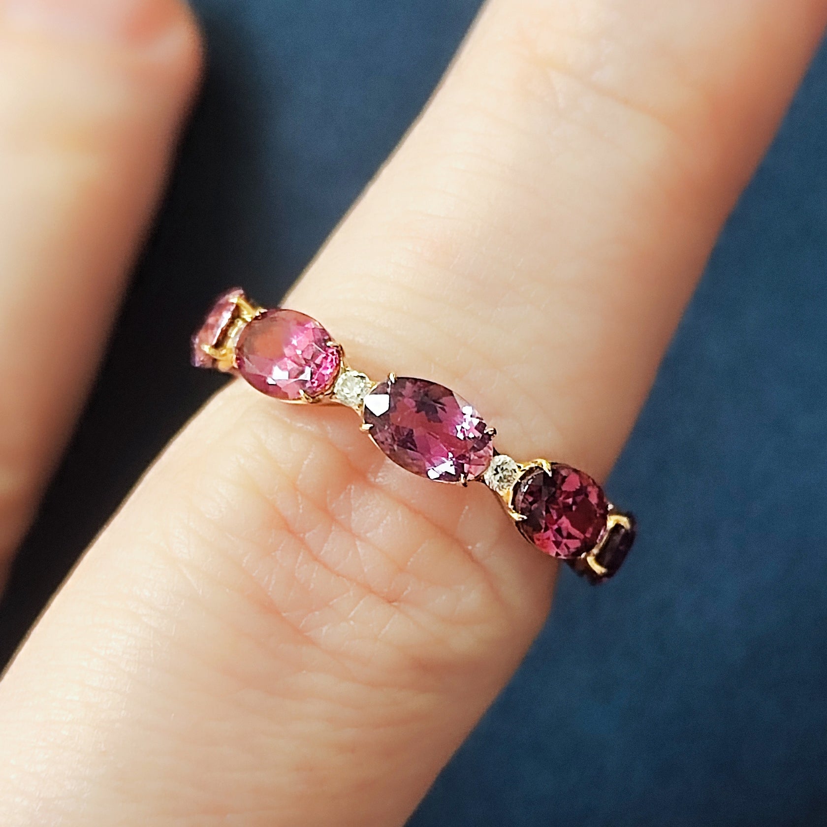 Pink Tourmaline, Diamonds, Enamel 18K Yellow Gold Ring, R 0143-04