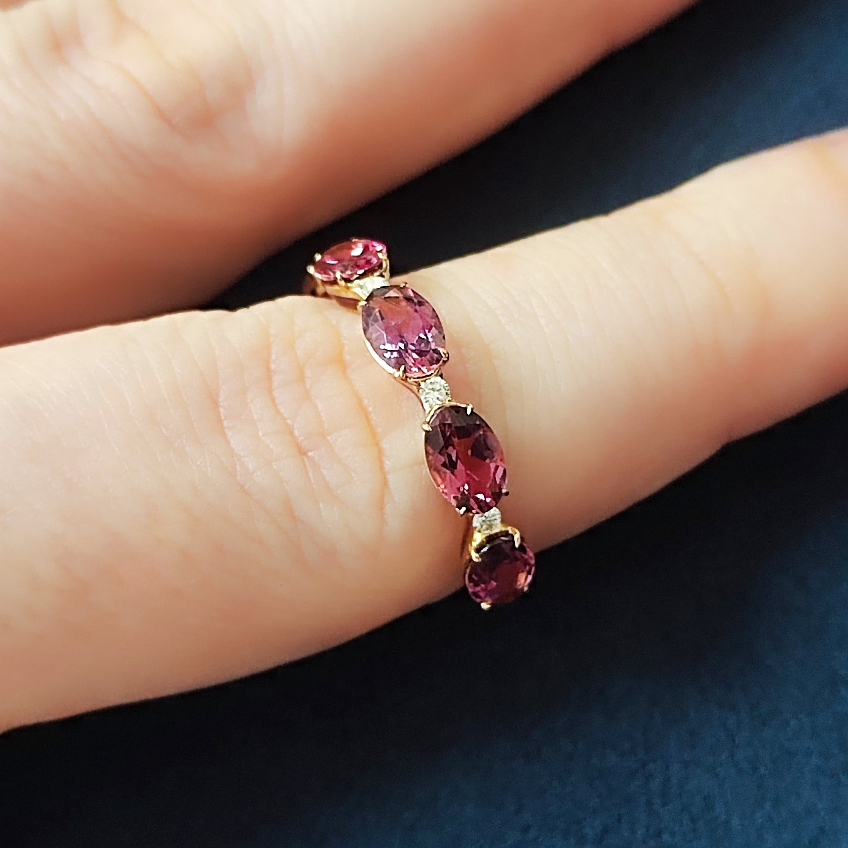 Pink Tourmaline, Diamonds, Enamel 18K Yellow Gold Ring, R 0143-04
