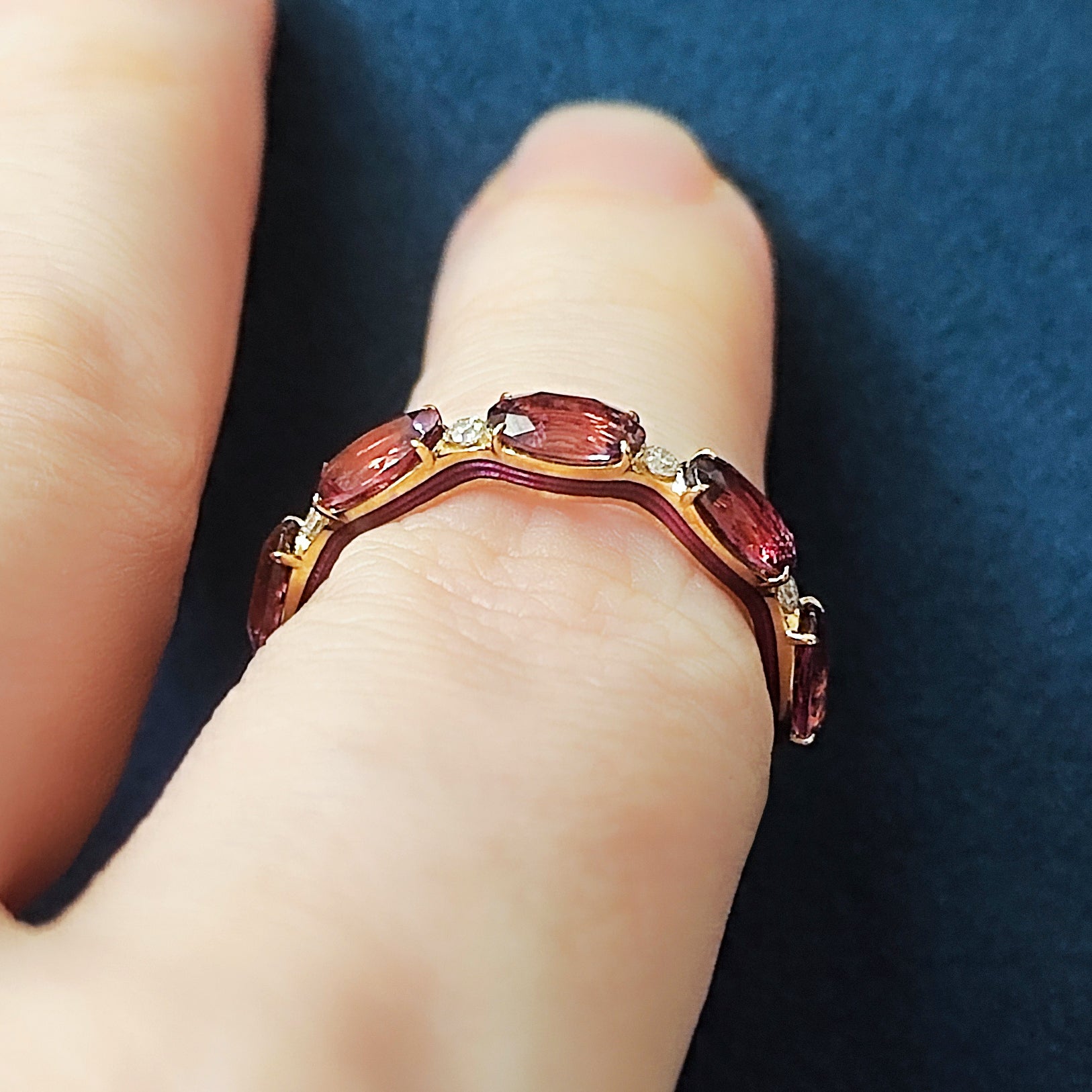 Pink Tourmaline, Diamonds, Enamel 18K Yellow Gold Ring, R 0143-04