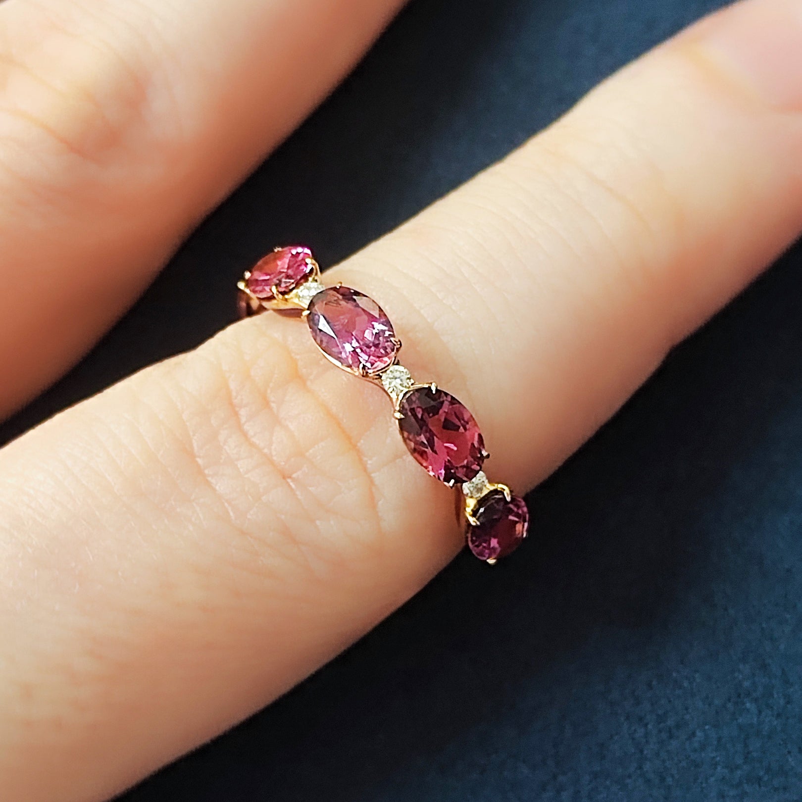 Pink Tourmaline, Diamonds, Enamel 18K Yellow Gold Ring, R 0143-04