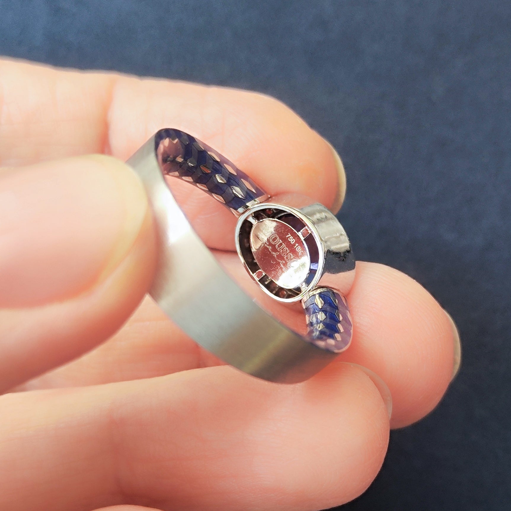 18K White Gold, Sapphire, Diamonds Enamel Ring