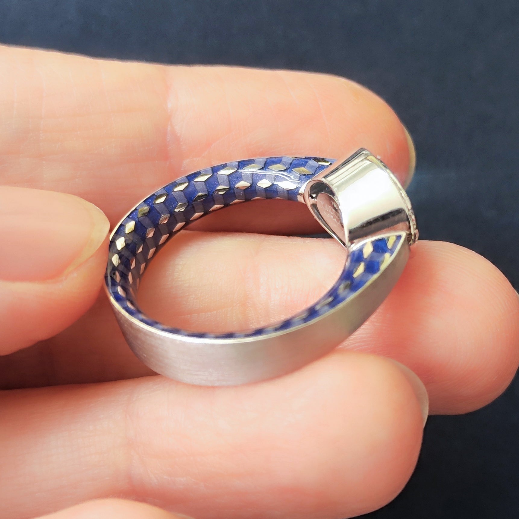 18K White Gold, Sapphire, Diamonds Enamel Ring