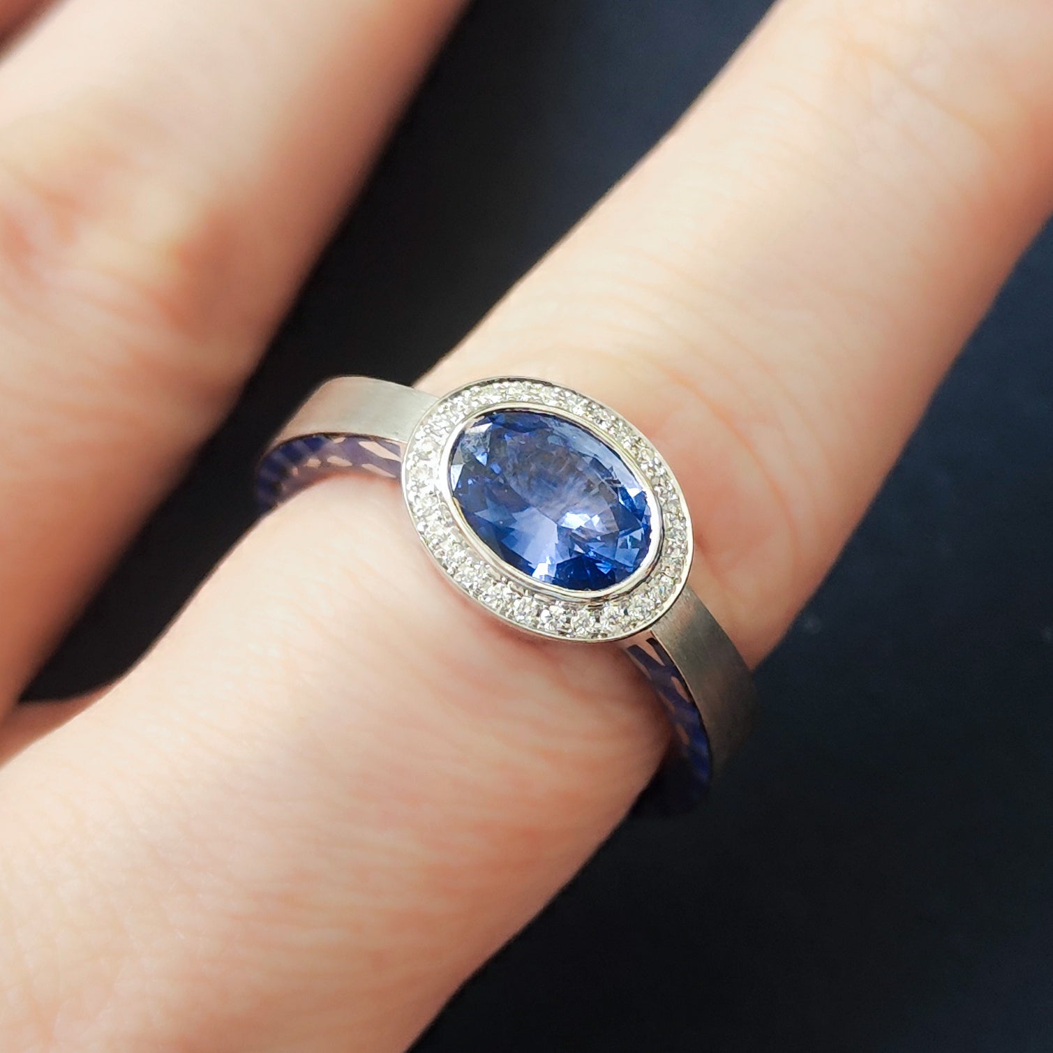 18K White Gold, Sapphire, Diamonds Enamel Ring