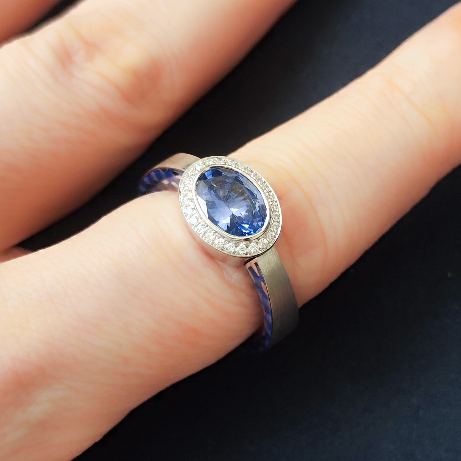 18K White Gold, Sapphire, Diamonds Enamel Ring