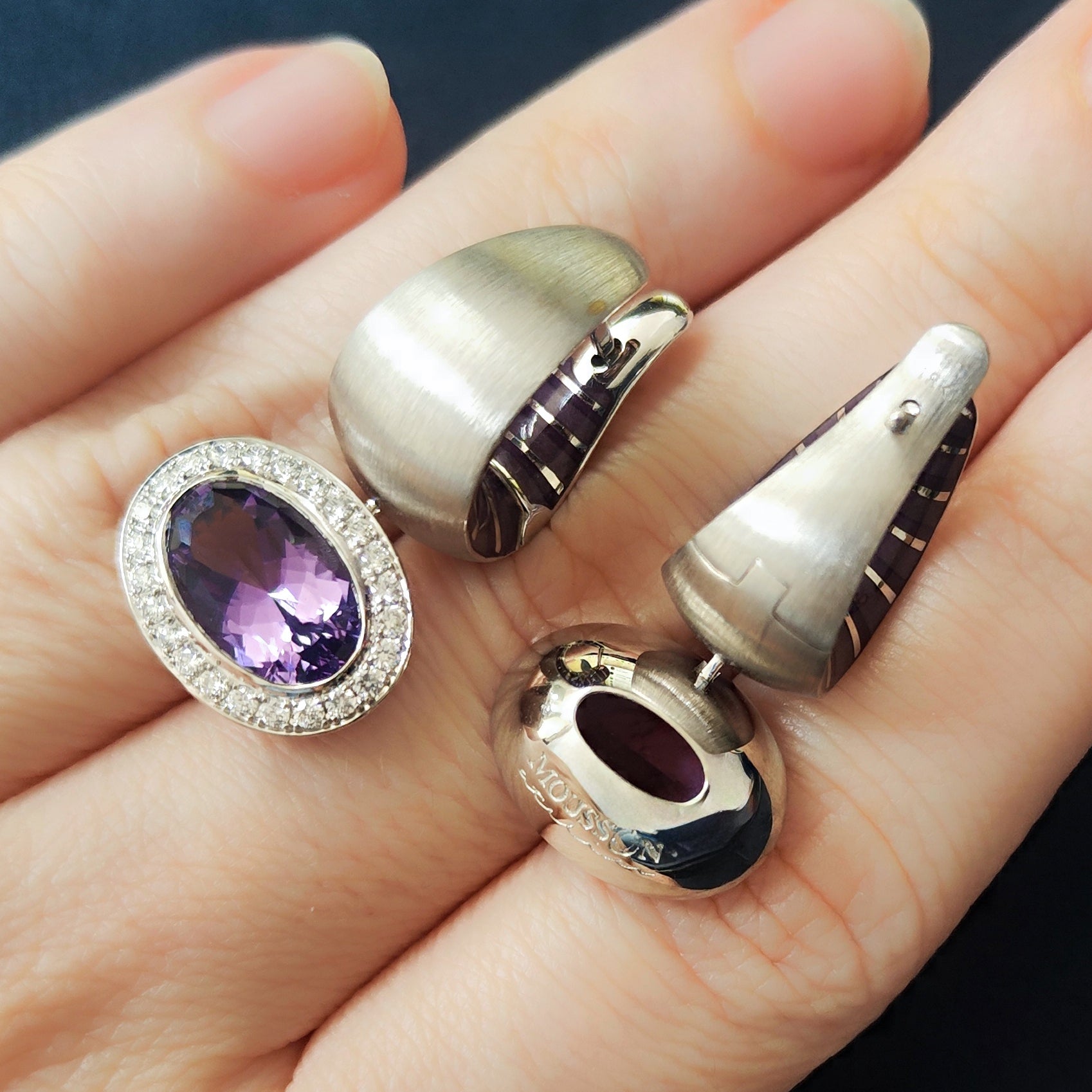 Enamel, Amethyst, Diamonds 18K White Gold Earrings, E 0178-61