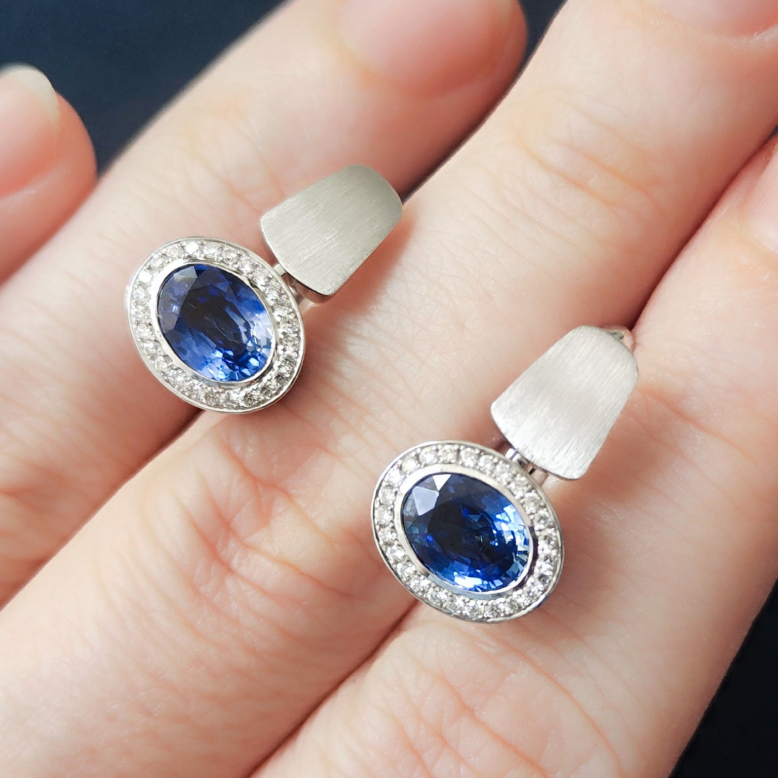 Enamel, Sapphire, Diamonds 18K White Gold Earrings, E 0177-70