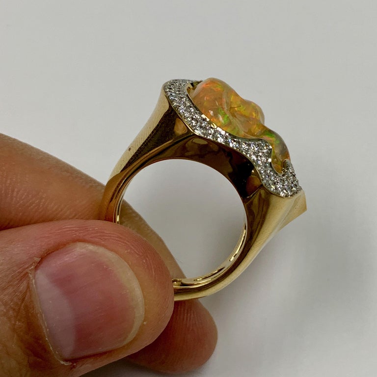 Mexican Fire Opal, Diamonds Ring 18K Yellow Gold, R 0029-16/1