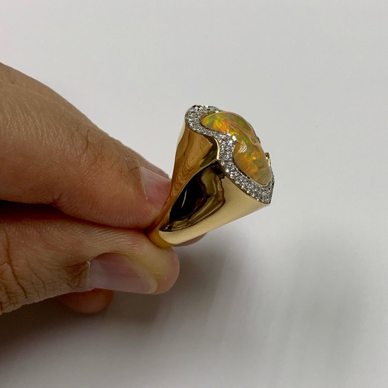 Mexican Fire Opal, Diamonds Ring 18K Yellow Gold, R 0029-16/1