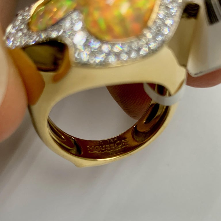 Mexican Fire Opal, Diamonds Ring 18K Yellow Gold, R 0029-16/1
