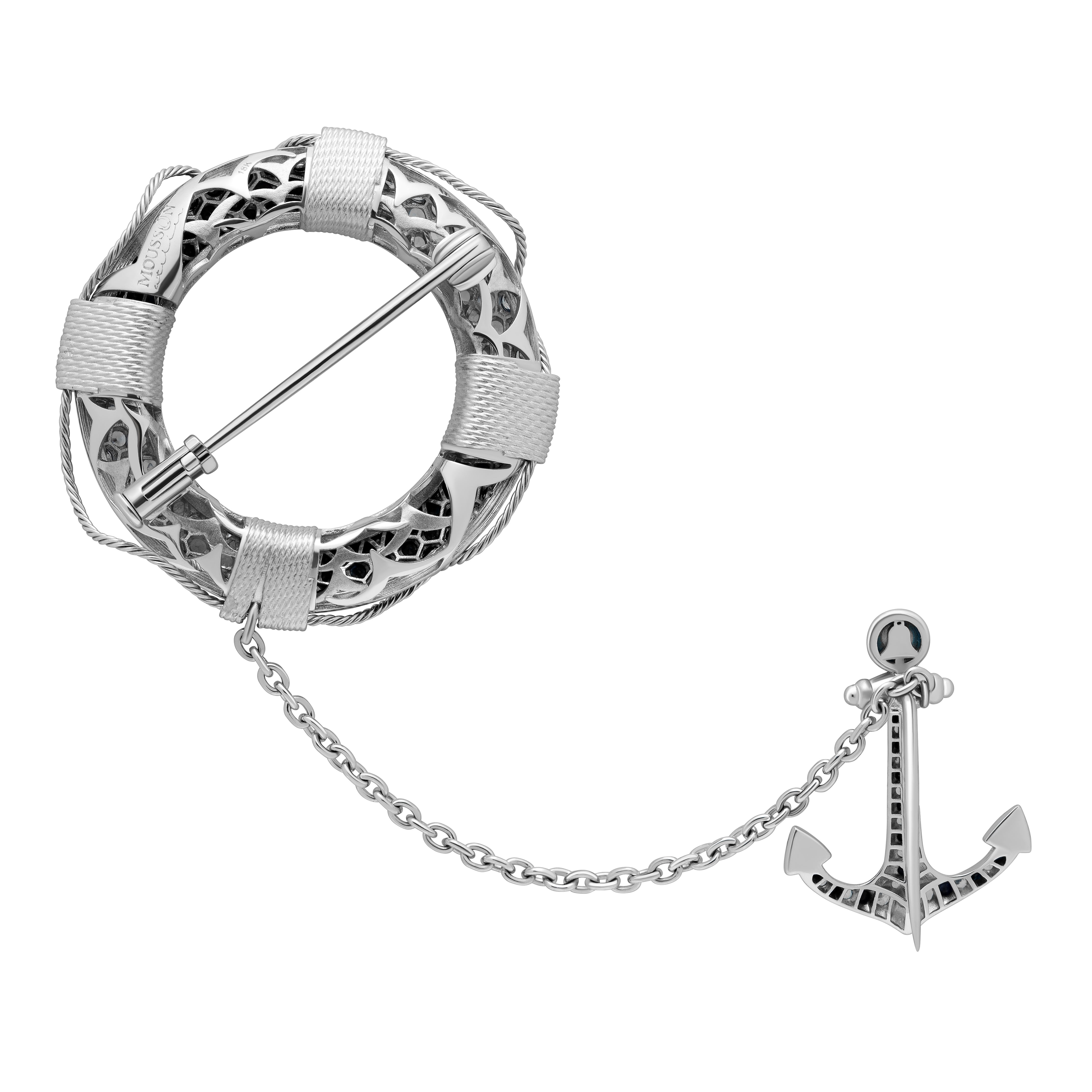 Sapphires 18K White Gold Lifebuoy Brooch, Brs 0293-0