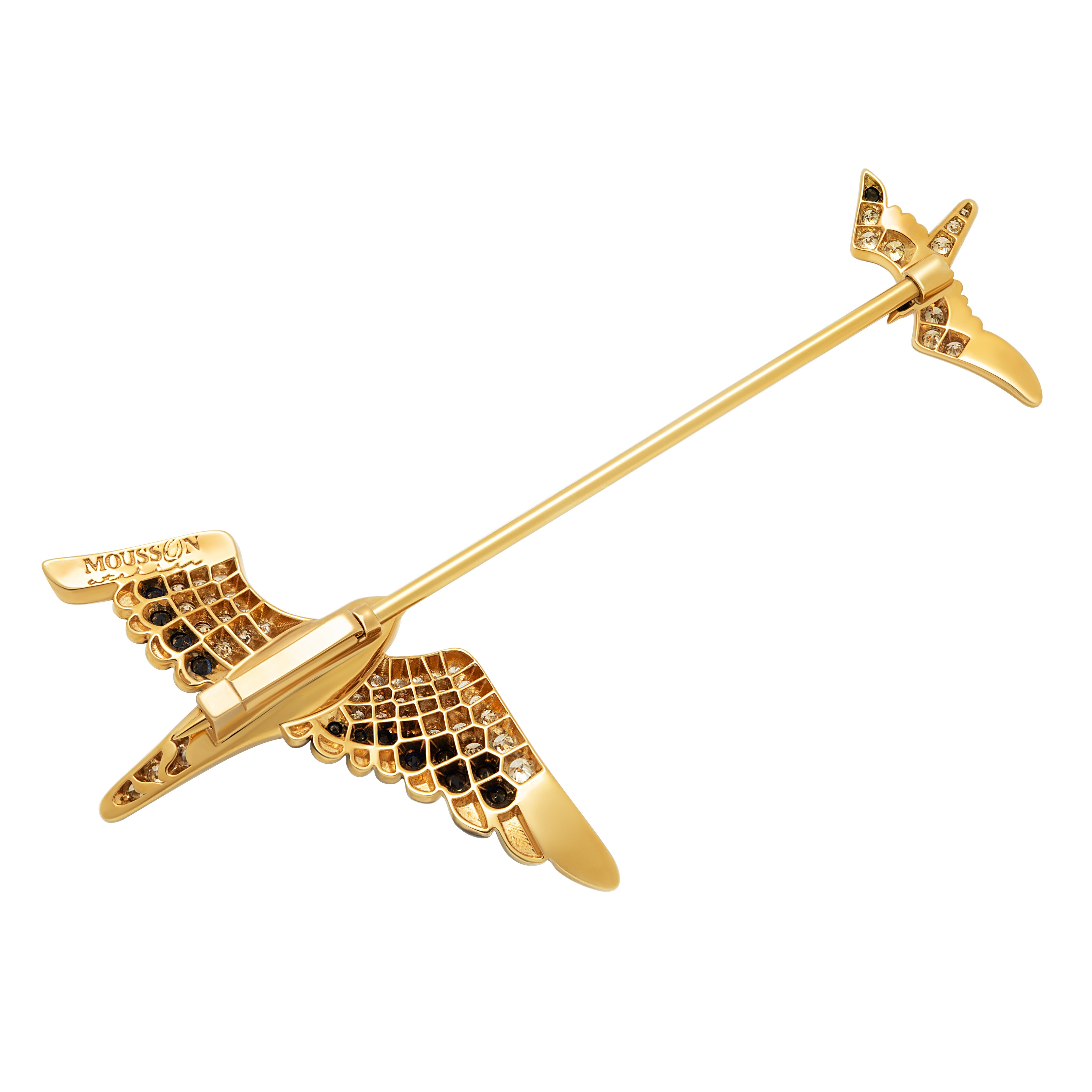 18K Yellow Gold, Champagne and Black Diamonds Pin, Brs 0294-0