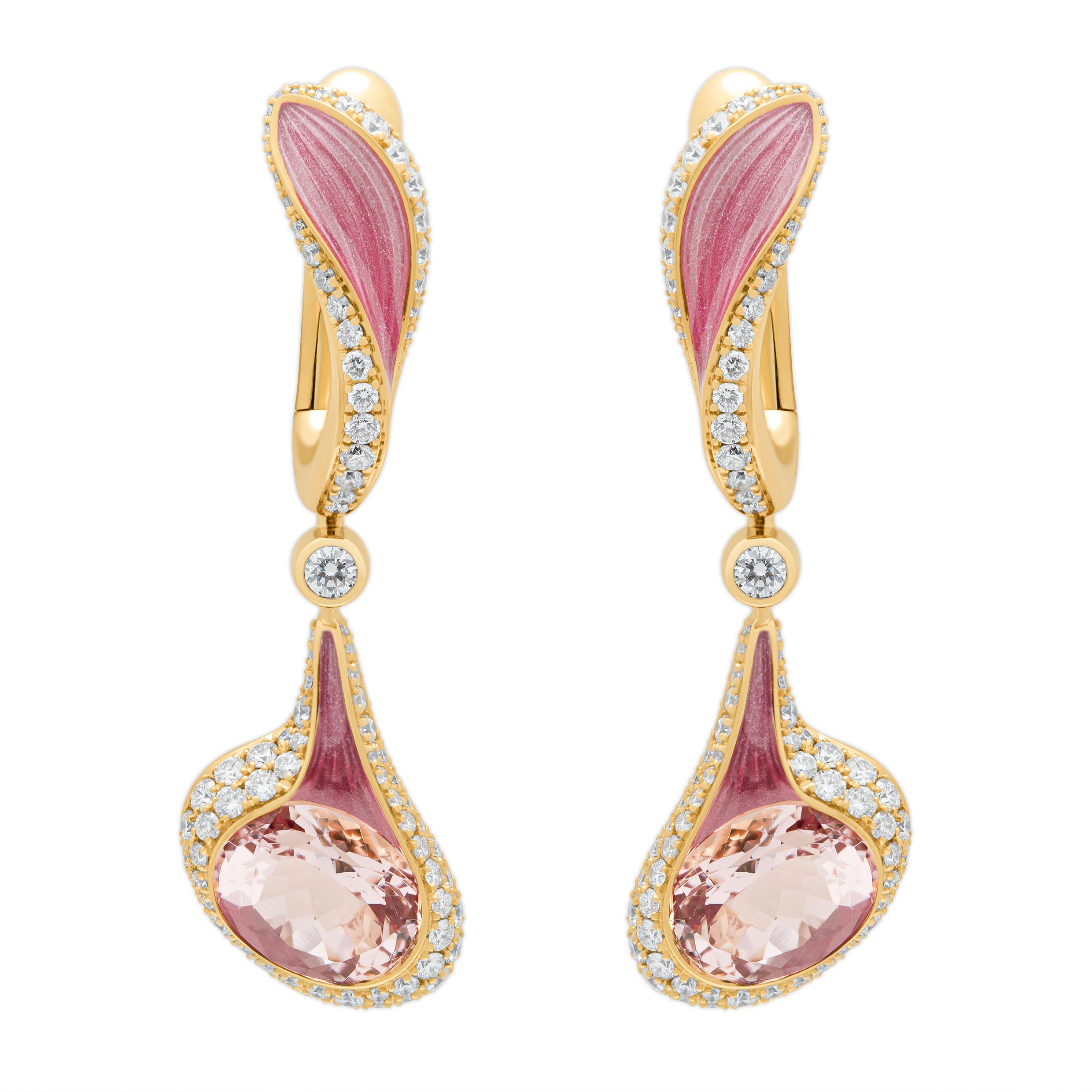 Enamel, Morganite, Diamonds 18K Yellow Gold Earrings, E 0123-02