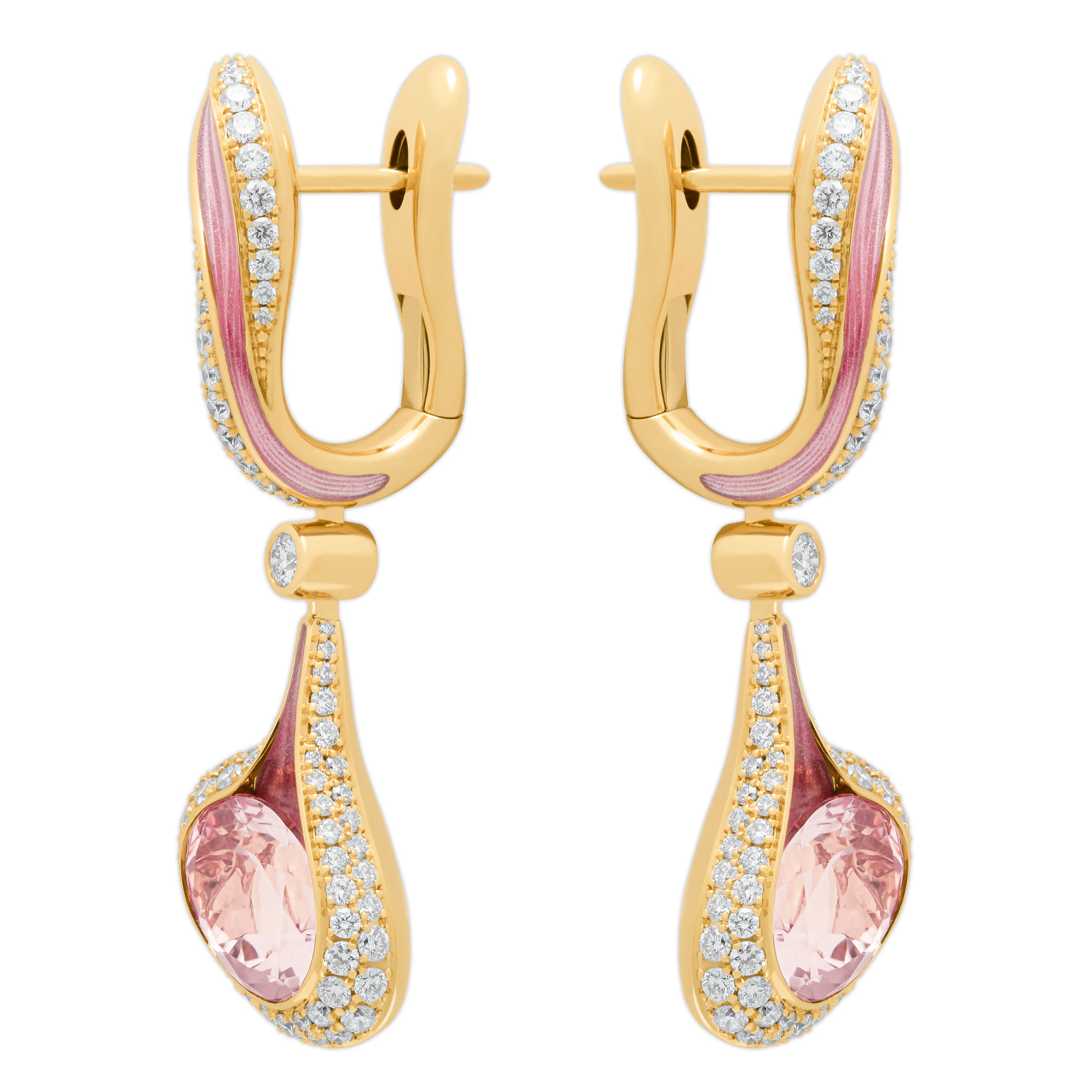 Enamel, Morganite, Diamonds 18K Yellow Gold Earrings, E 0123-02