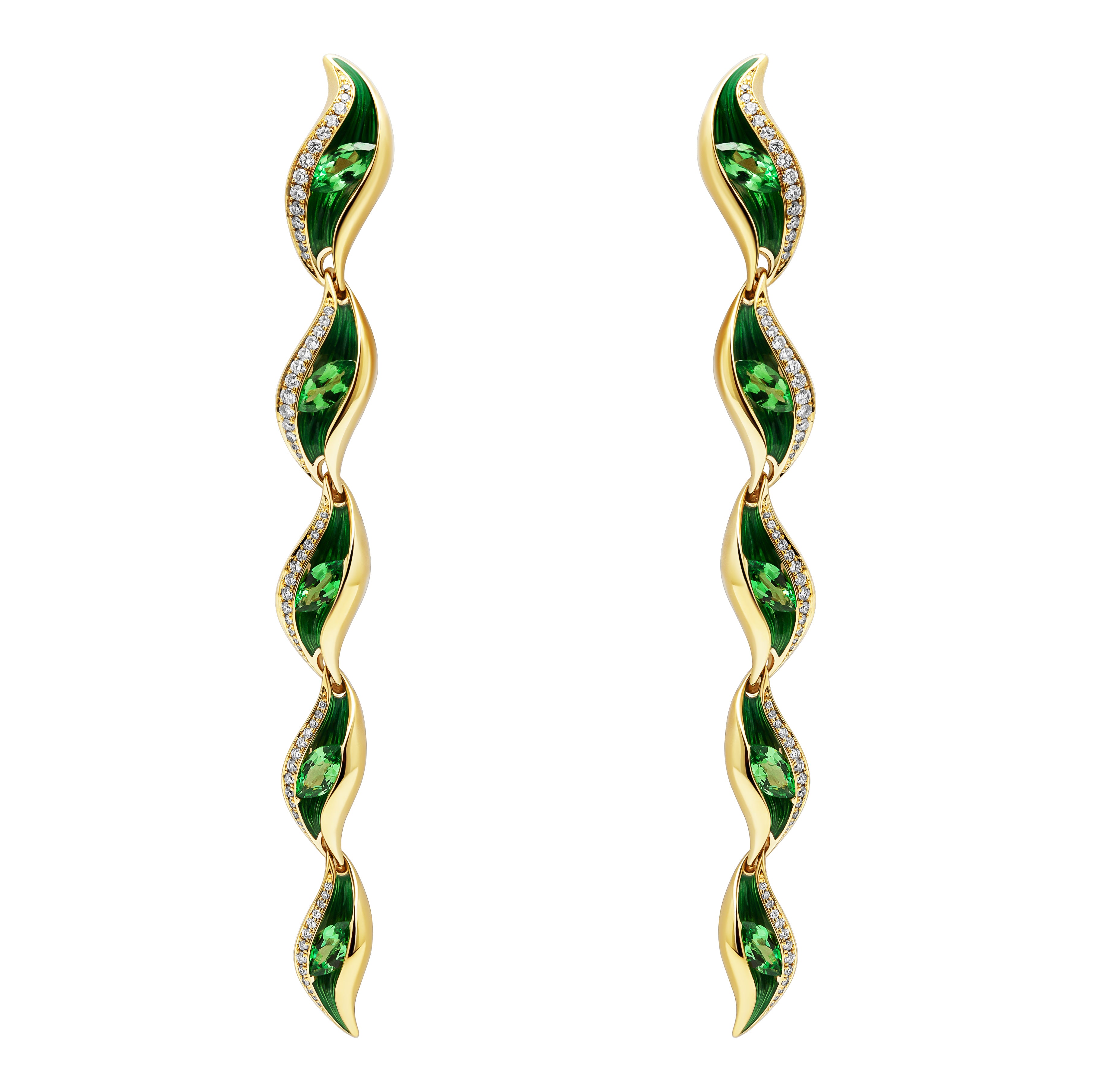 Enamel, Tsavorite Garnet, Diamonds 18K Yellow Gold Earrings, E 0123-81