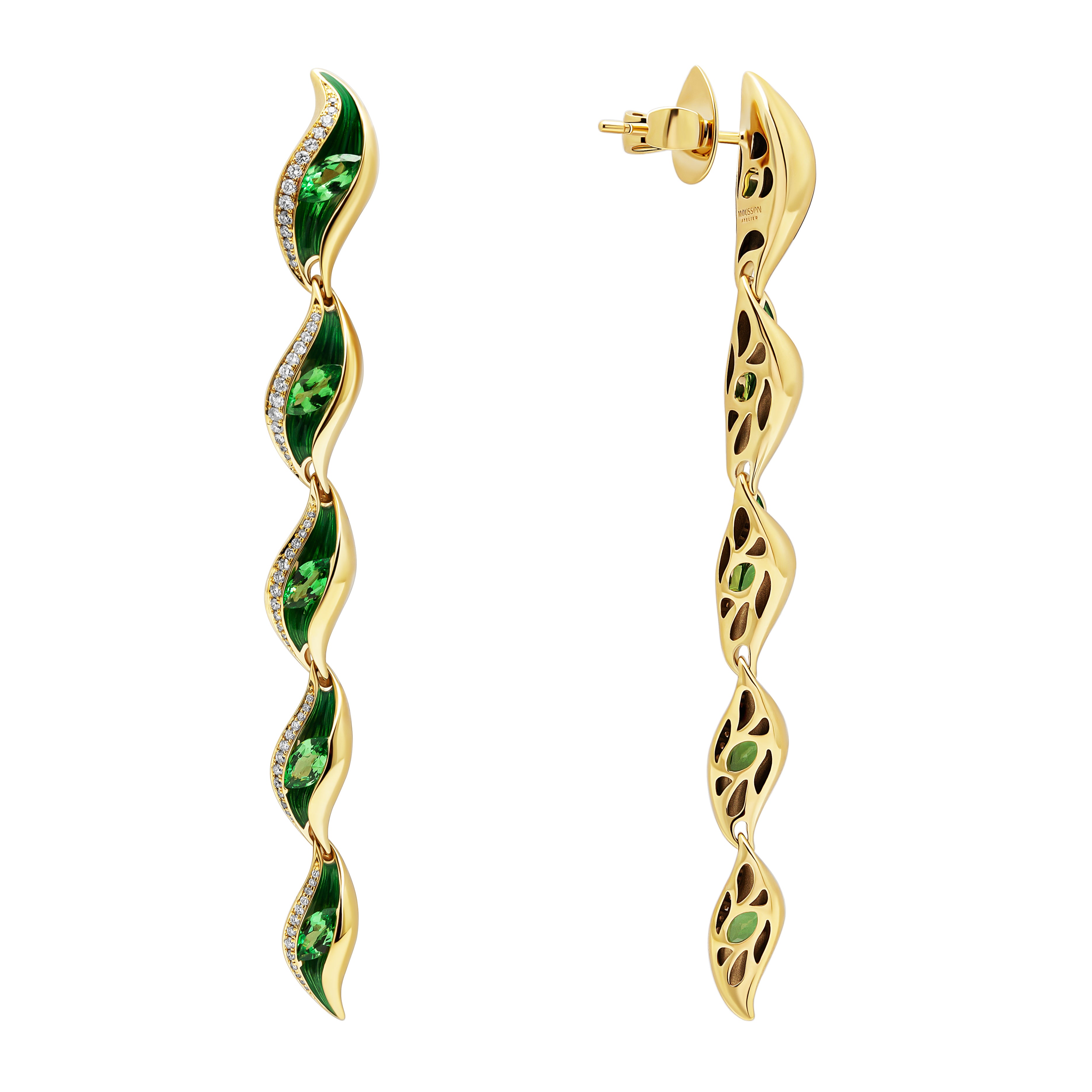 Enamel, Tsavorite Garnet, Diamonds 18K Yellow Gold Earrings, E 0123-81