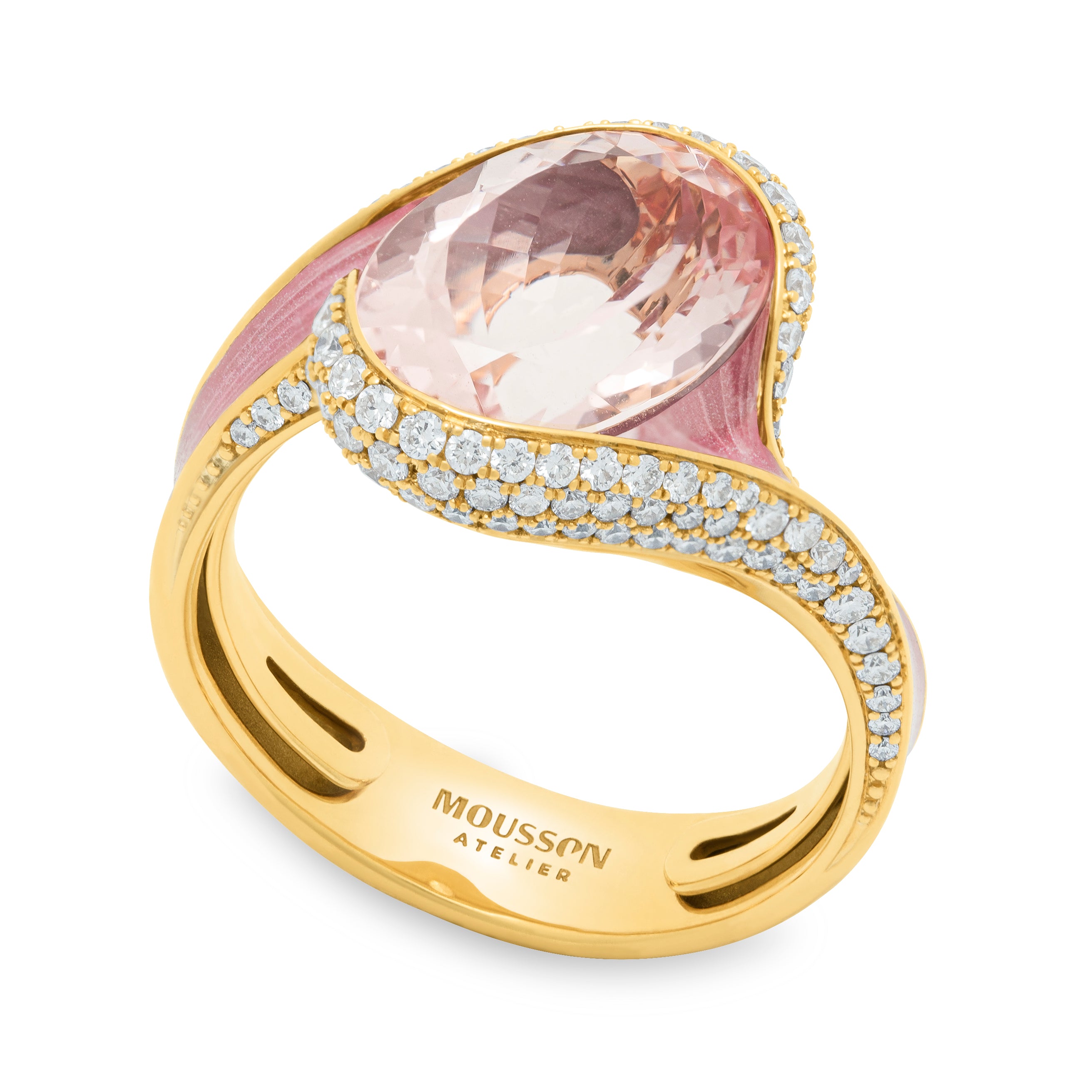 Enamel, Morganite, Diamonds 18K Yellow Gold Ring, R 0123-0