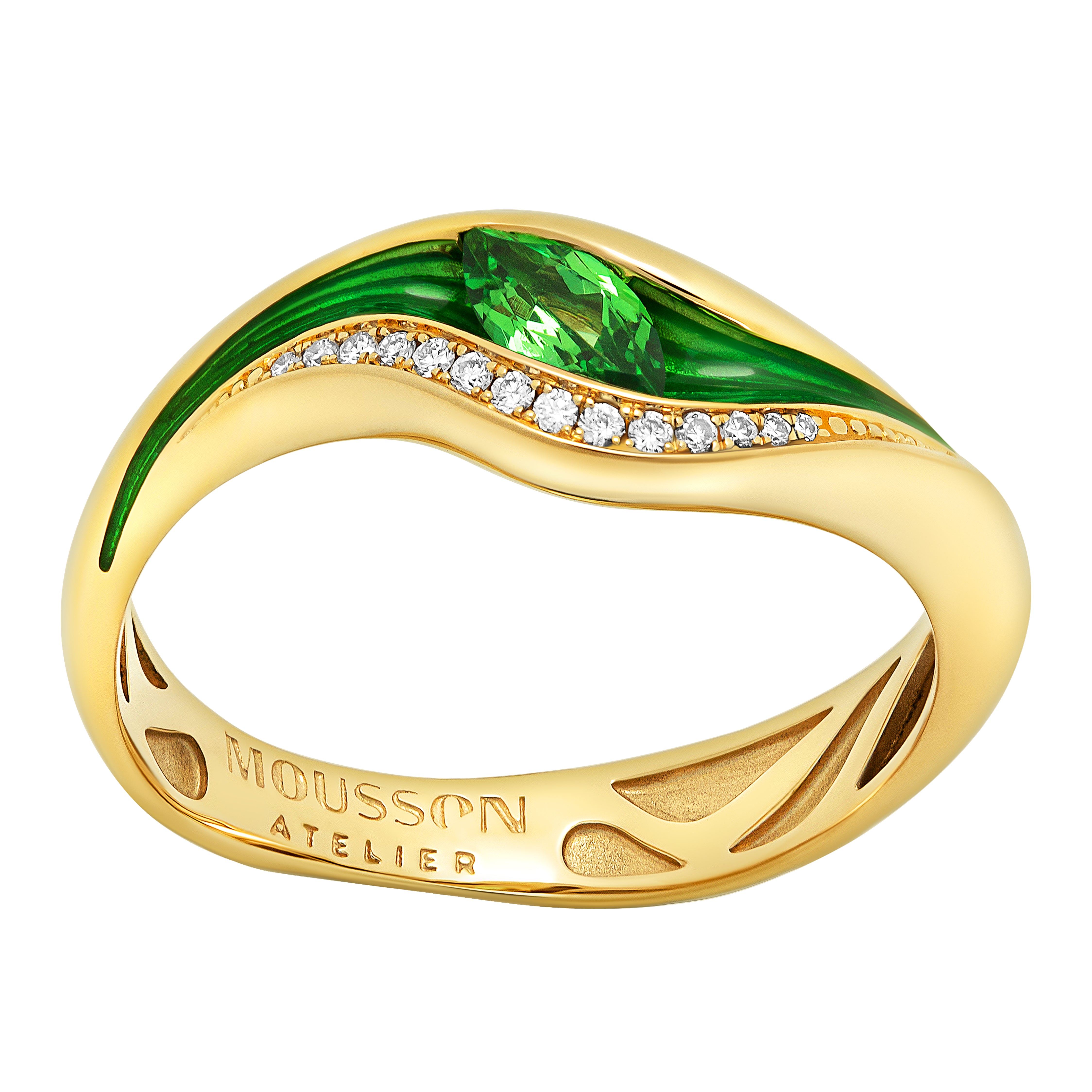 Enamel, Tsavorite Garnet, Diamonds 18K Yellow Gold Ring, R 0123-8
