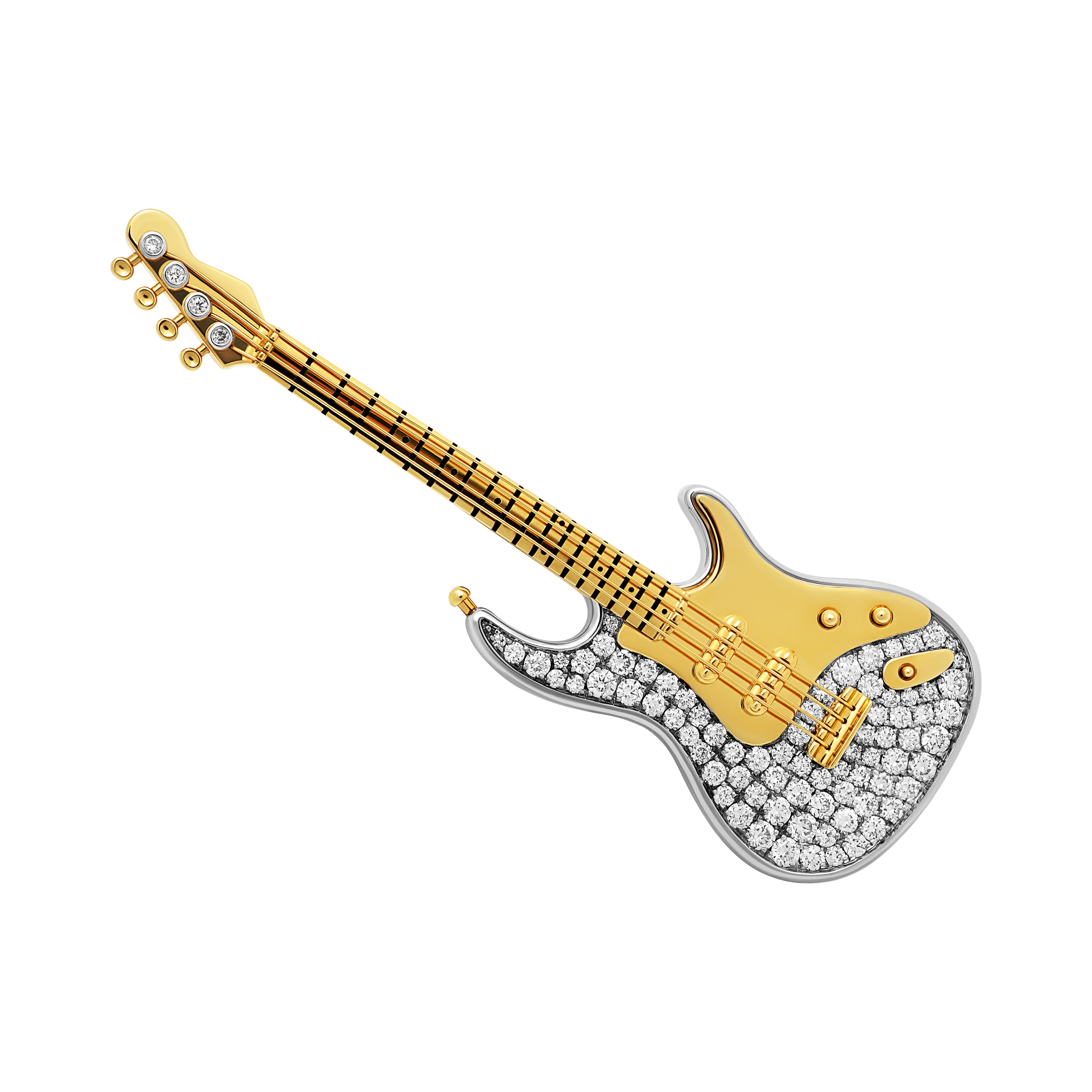 Brs 0267-12, 18K Yellow Gold, Diamonds Guitar Brooch