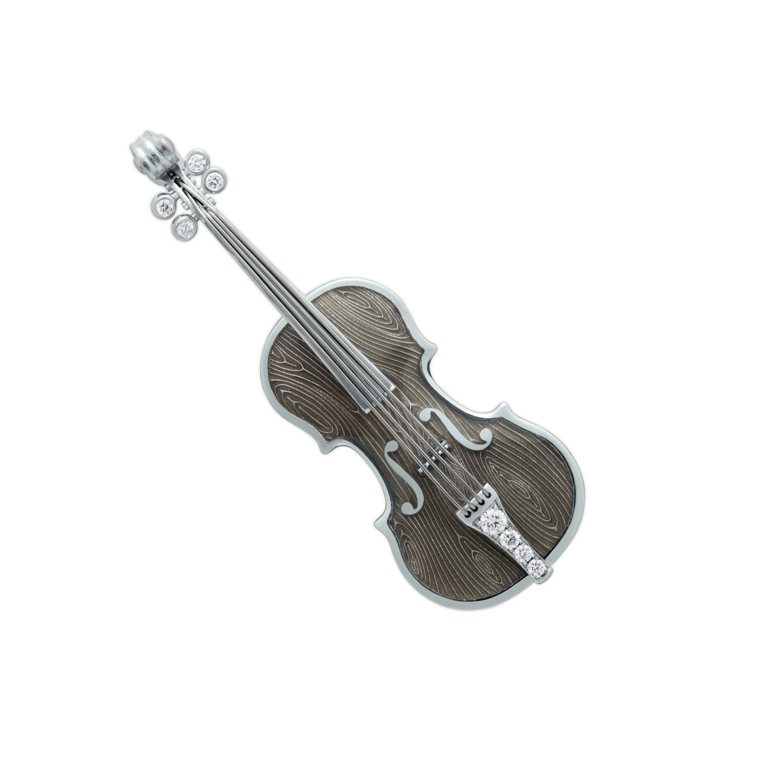 Enamel, Diamonds 18K White Gold Mini Violin Brooch, Brs 0267-10