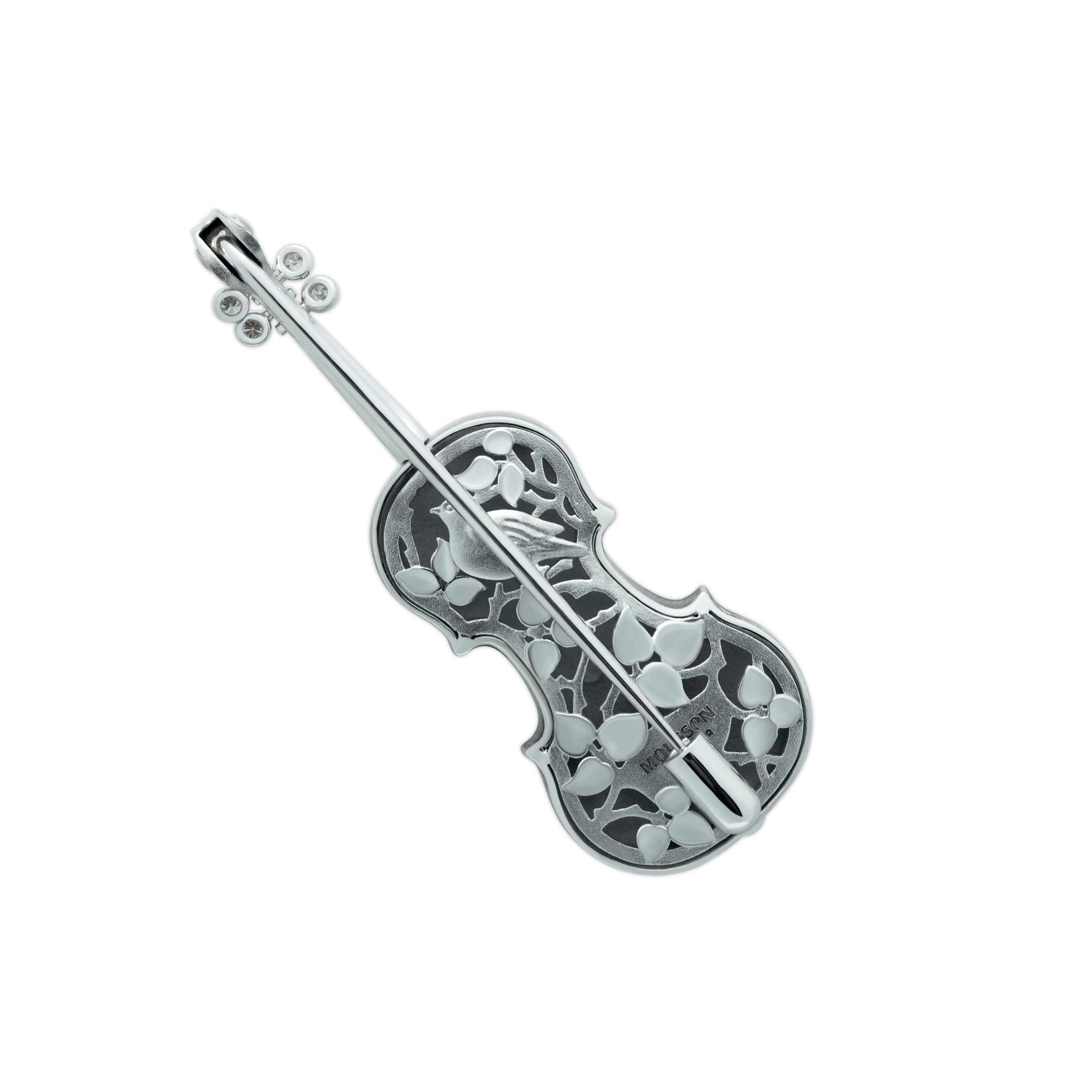 Enamel, Diamonds 18K White Gold Mini Violin Brooch, Brs 0267-10