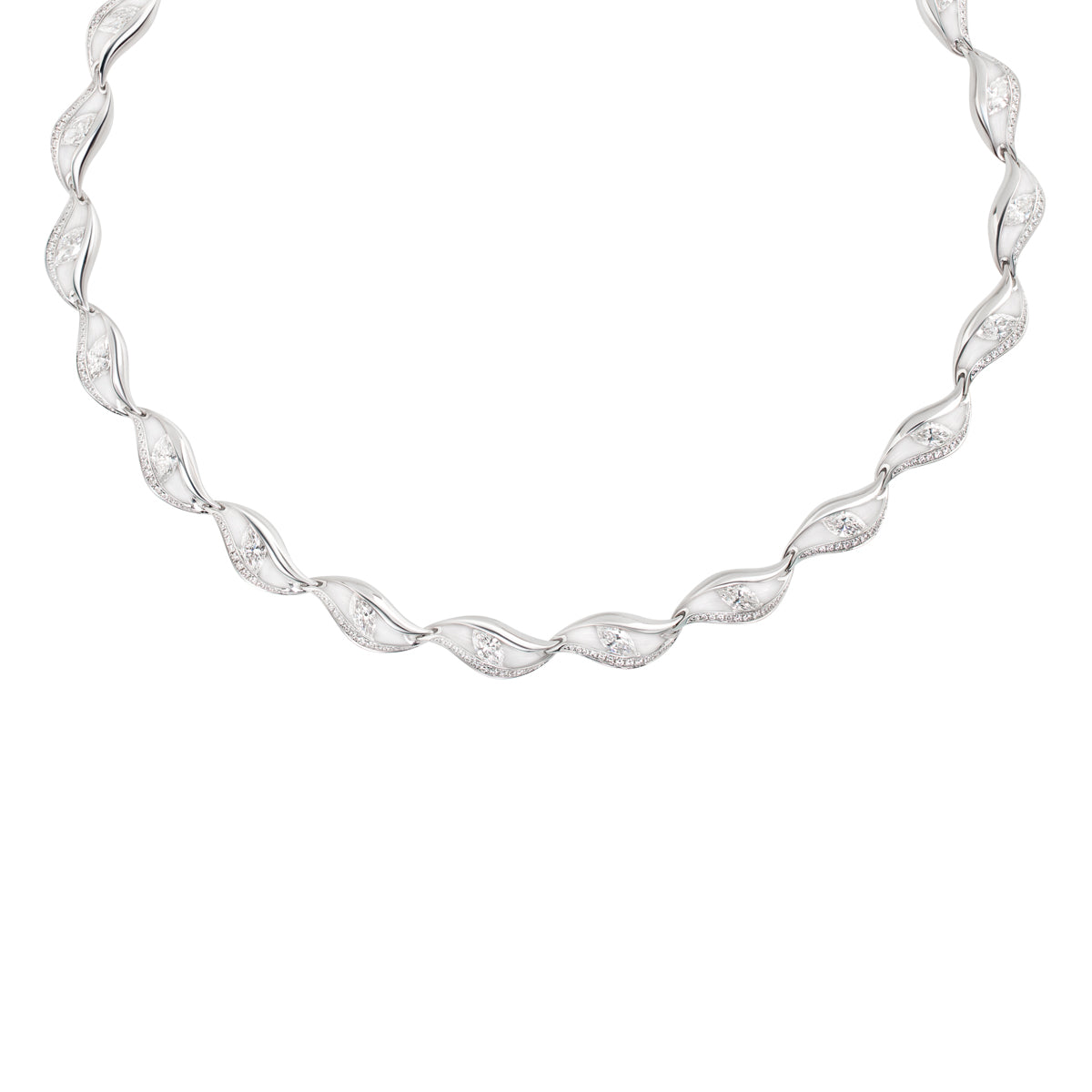 Enamel, Diamonds 18K White Gold Necklace, N 0123-8