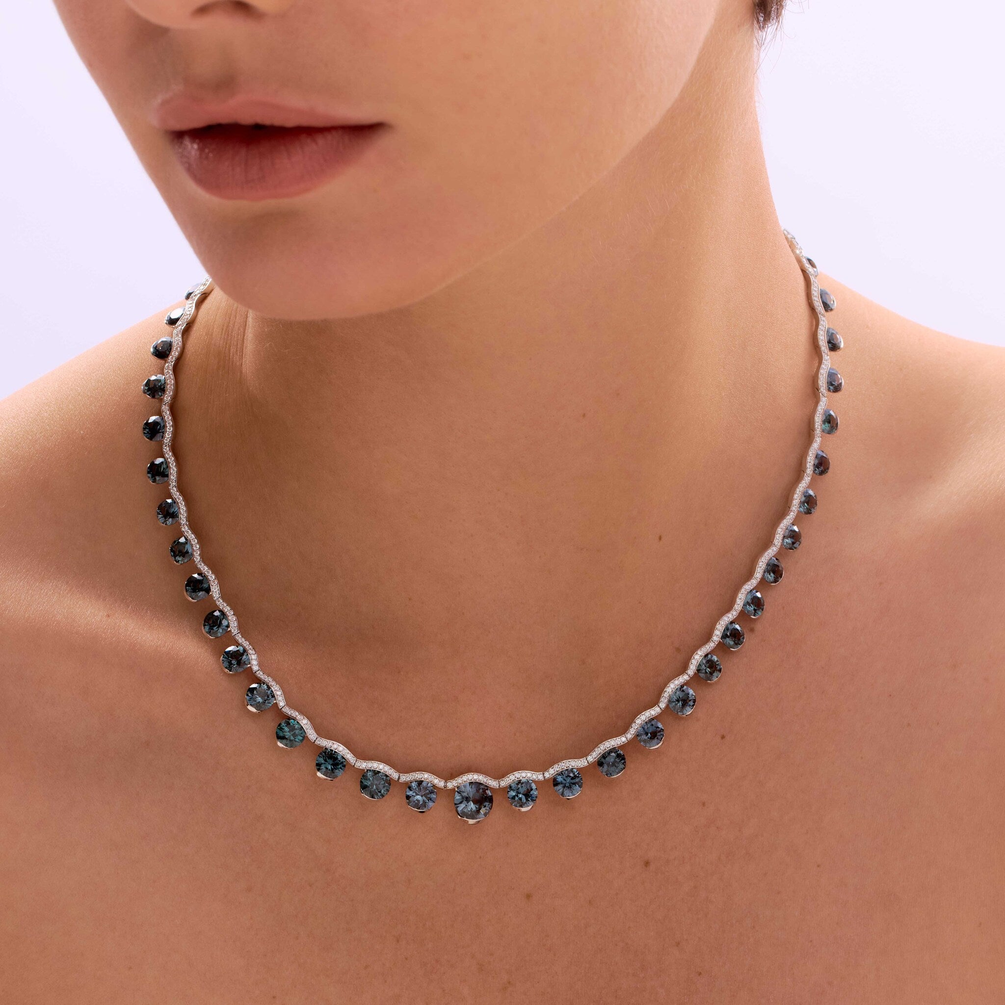 Spinel, Diamonds 18K White Gold Necklace, N 0195-1