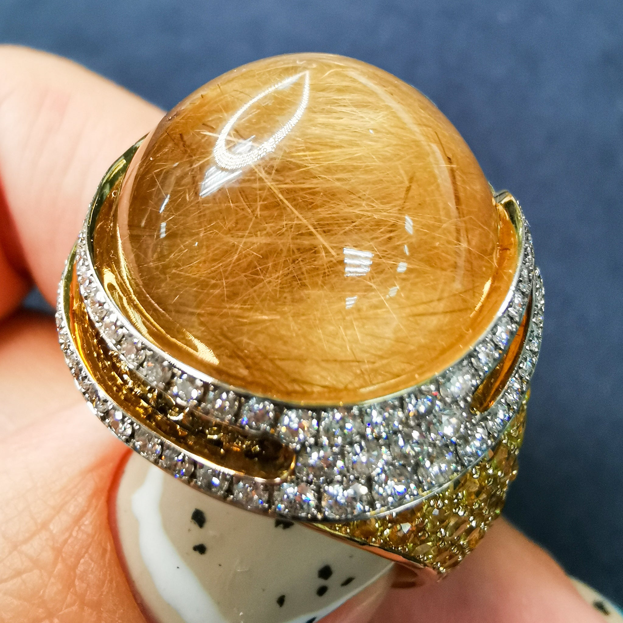 Rutilated Quartz, Yellow Sapphire, Diamonds 18 Karat Yellow Gold Ring, R 0053-0