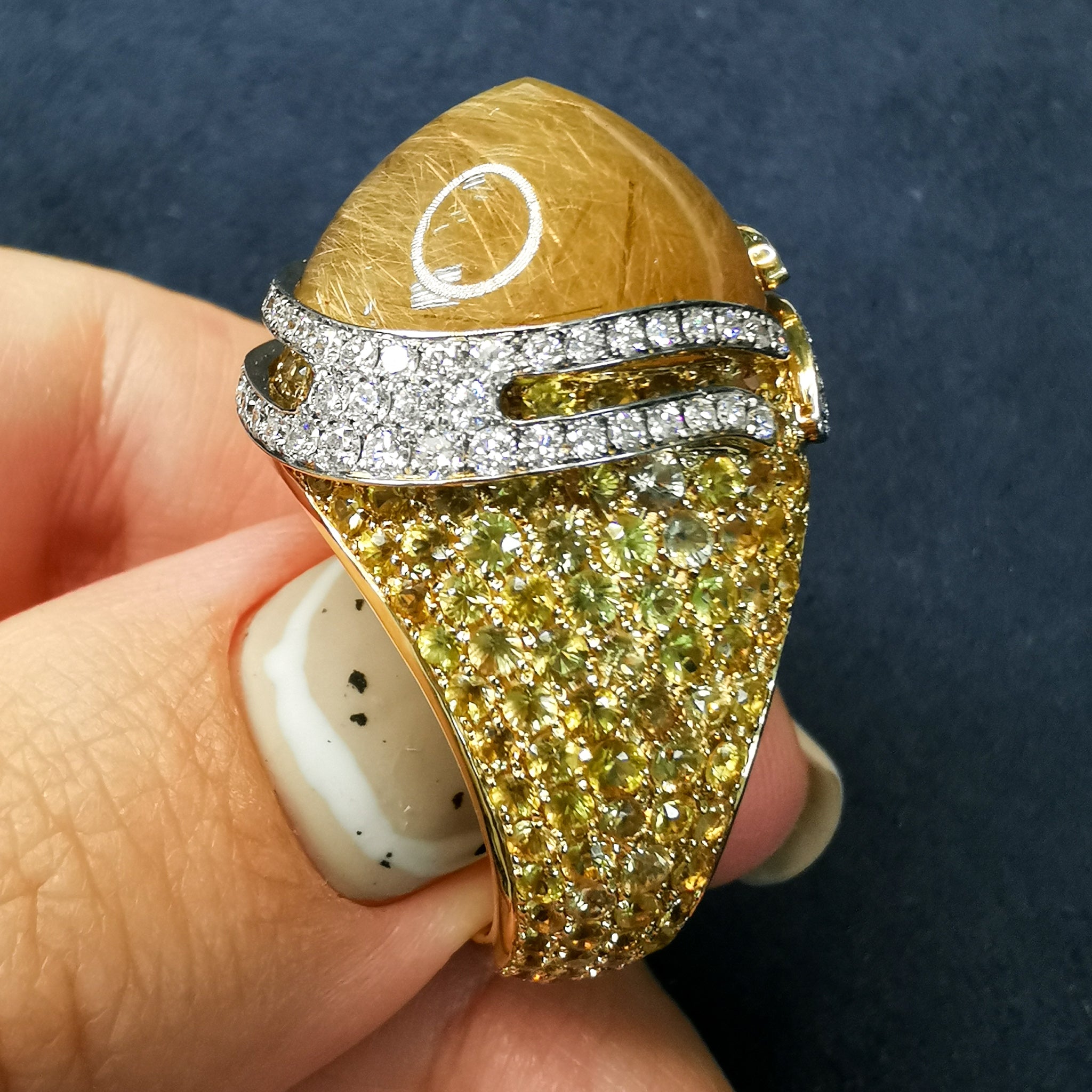 Rutilated Quartz, Yellow Sapphire, Diamonds 18 Karat Yellow Gold Ring, R 0053-0