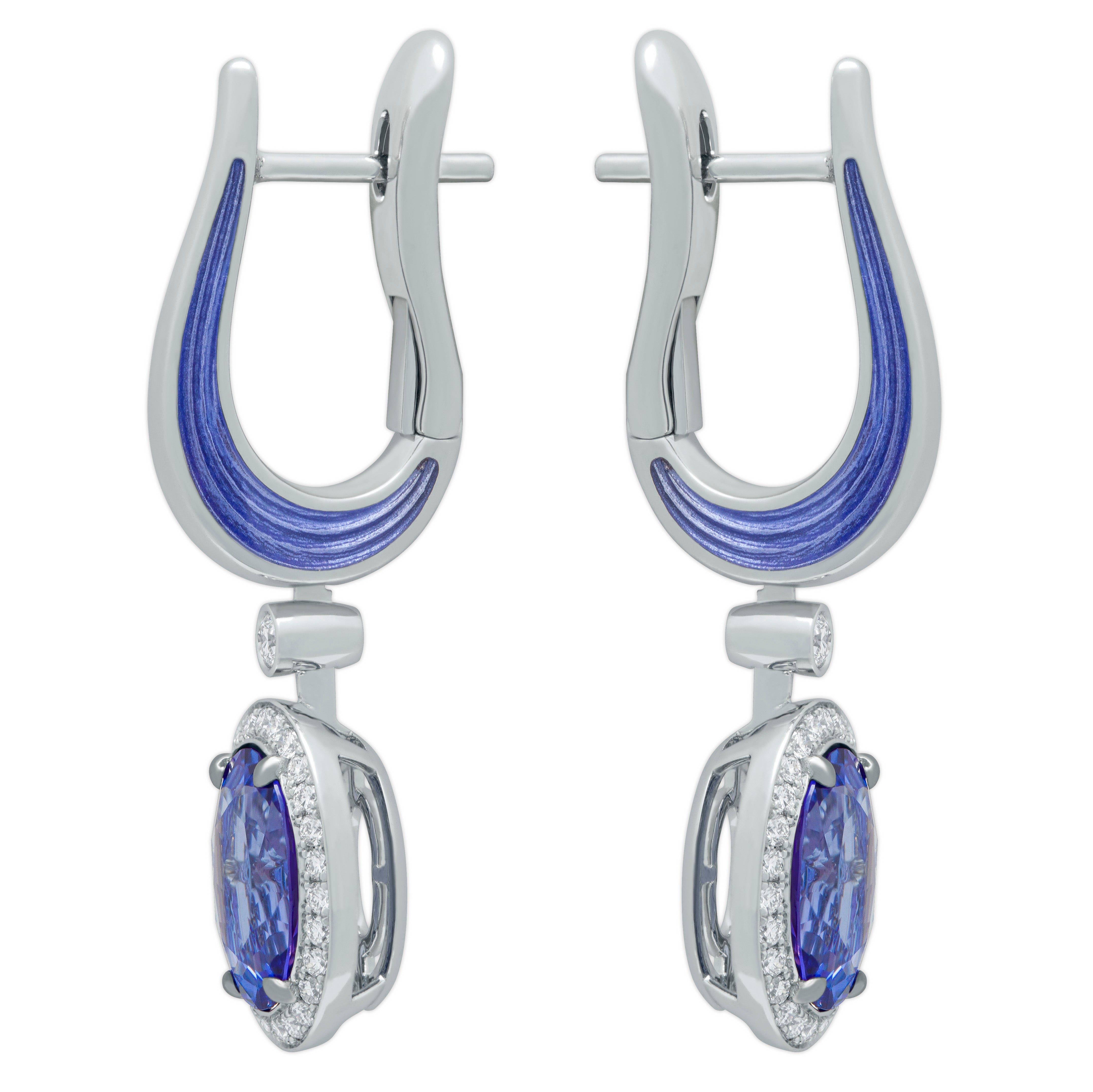 Tanzanite, Diamonds, Enamel 18K White Gold Earrings, E 0143-02