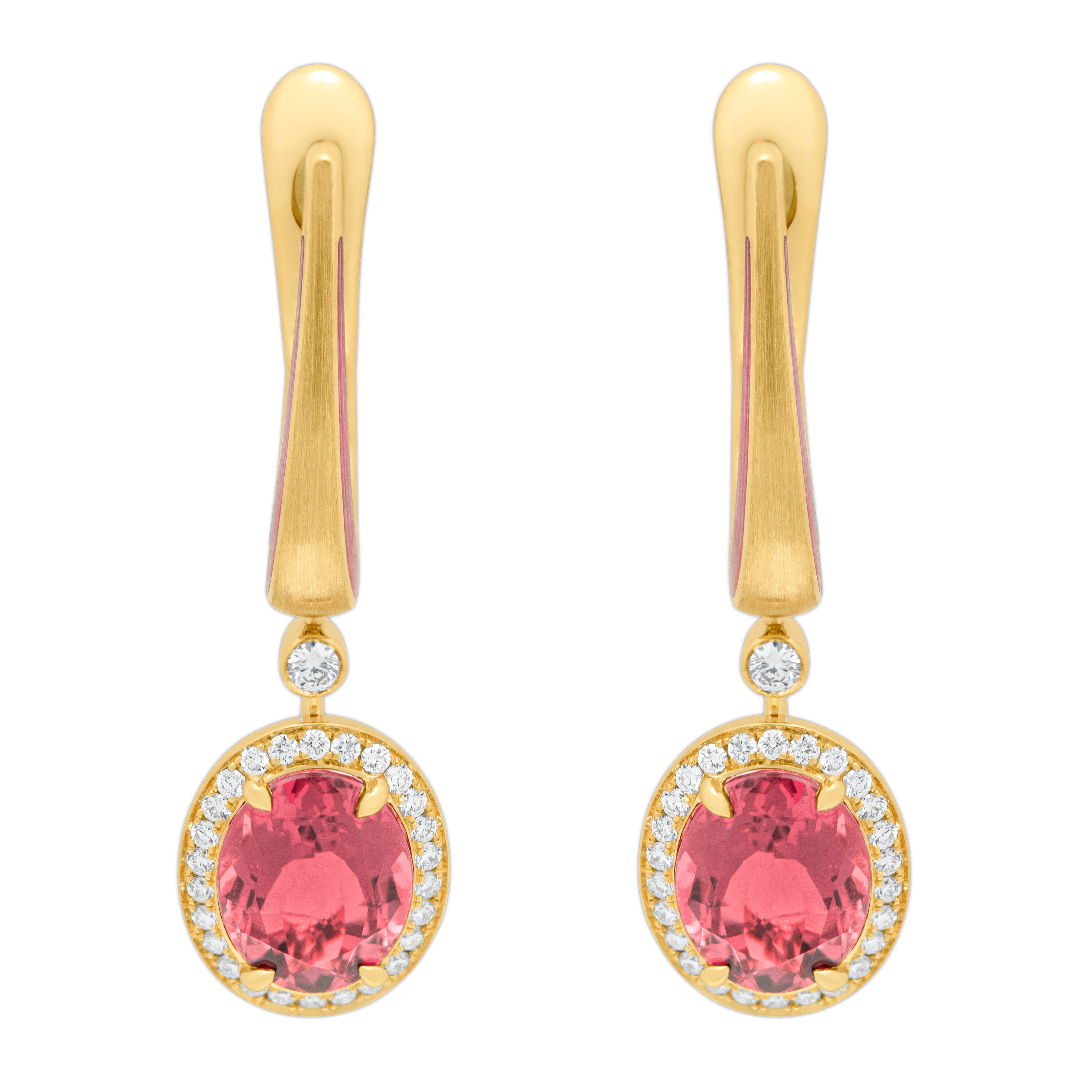 E 0143-02 18K Yellow Gold, Pink Tourmaline, Diamonds Earrings