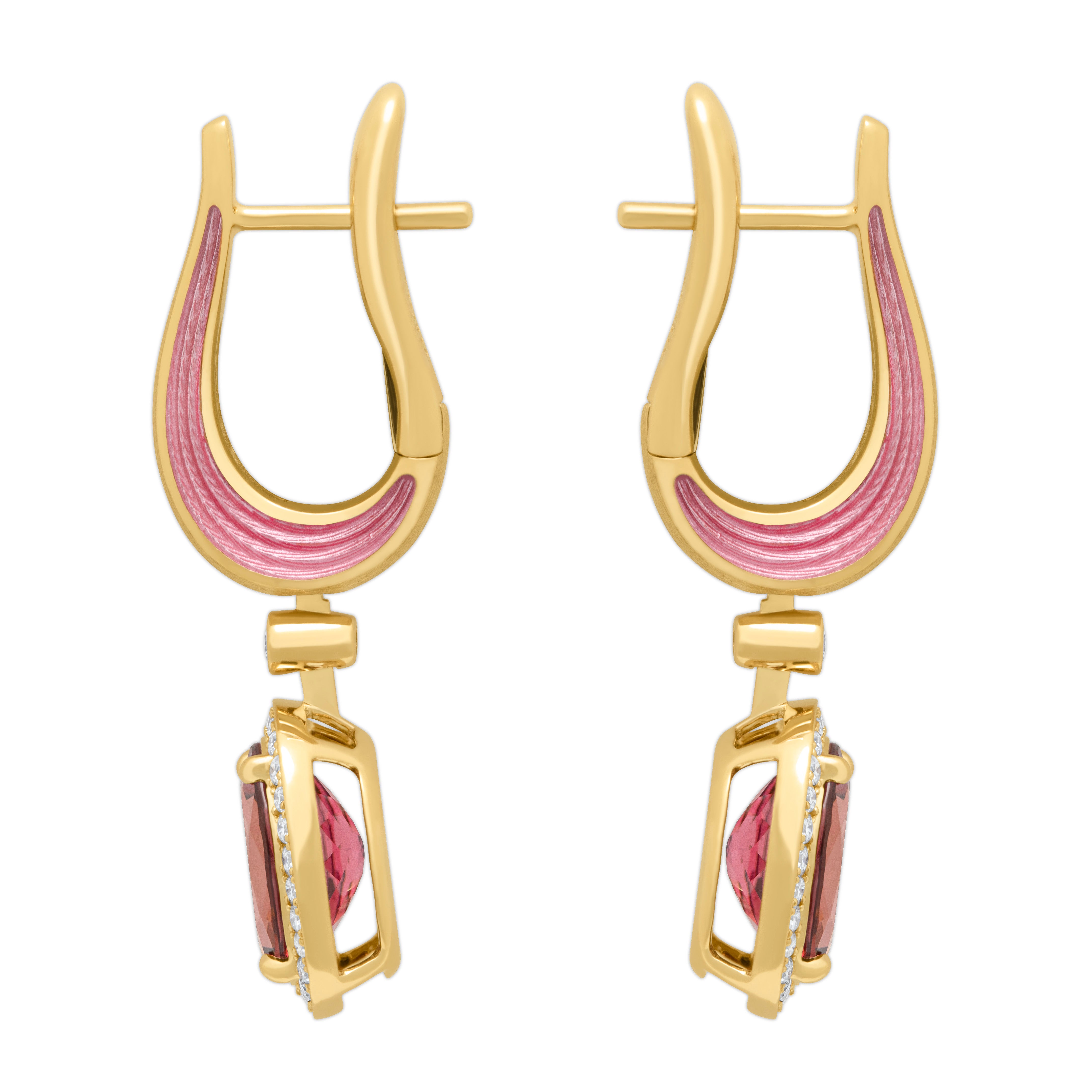 Pink Tourmaline, Diamonds 18K Yellow Gold Earrings, E 0143-02