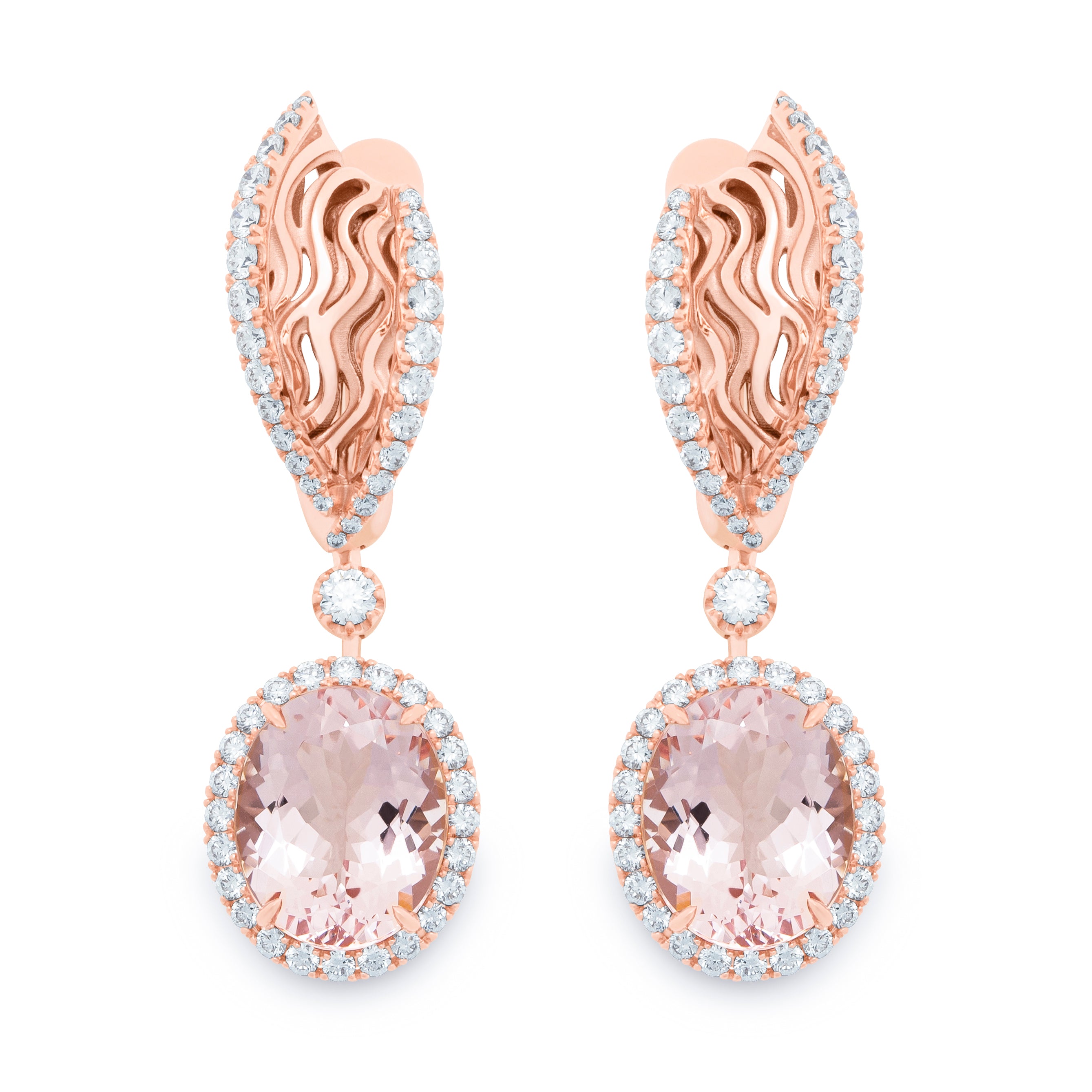 Morganite, Diamonds 18K Rose Gold Earrings, E 0144-02