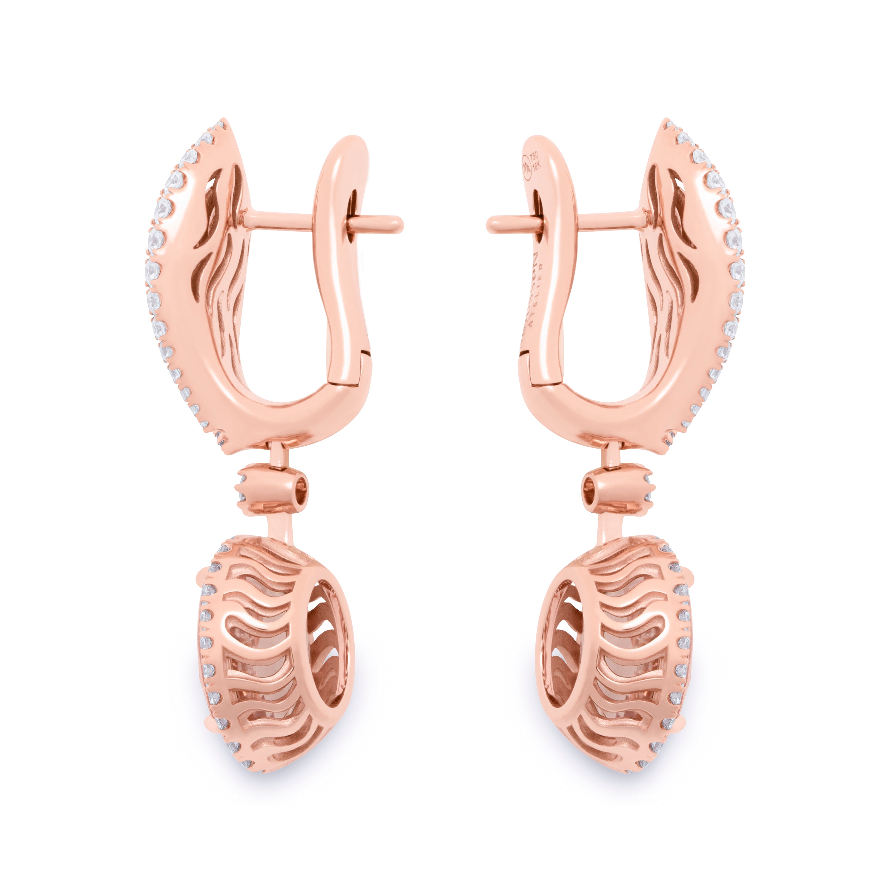 E 0144-02, 18K Rose Gold, Morganite, Diamonds Earrings