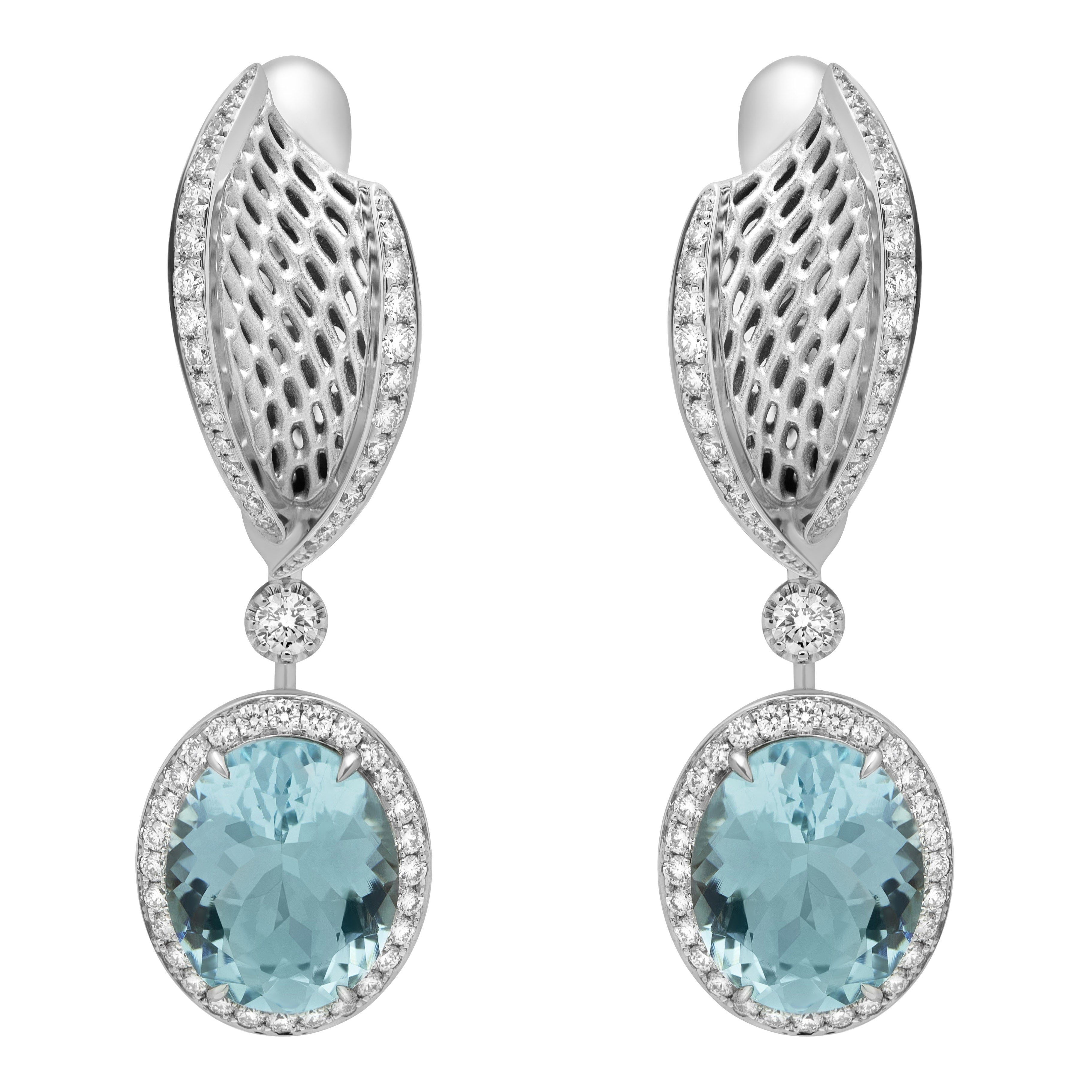 Aquamarine, Diamonds Earrings 18K White Gold, E 0144-22