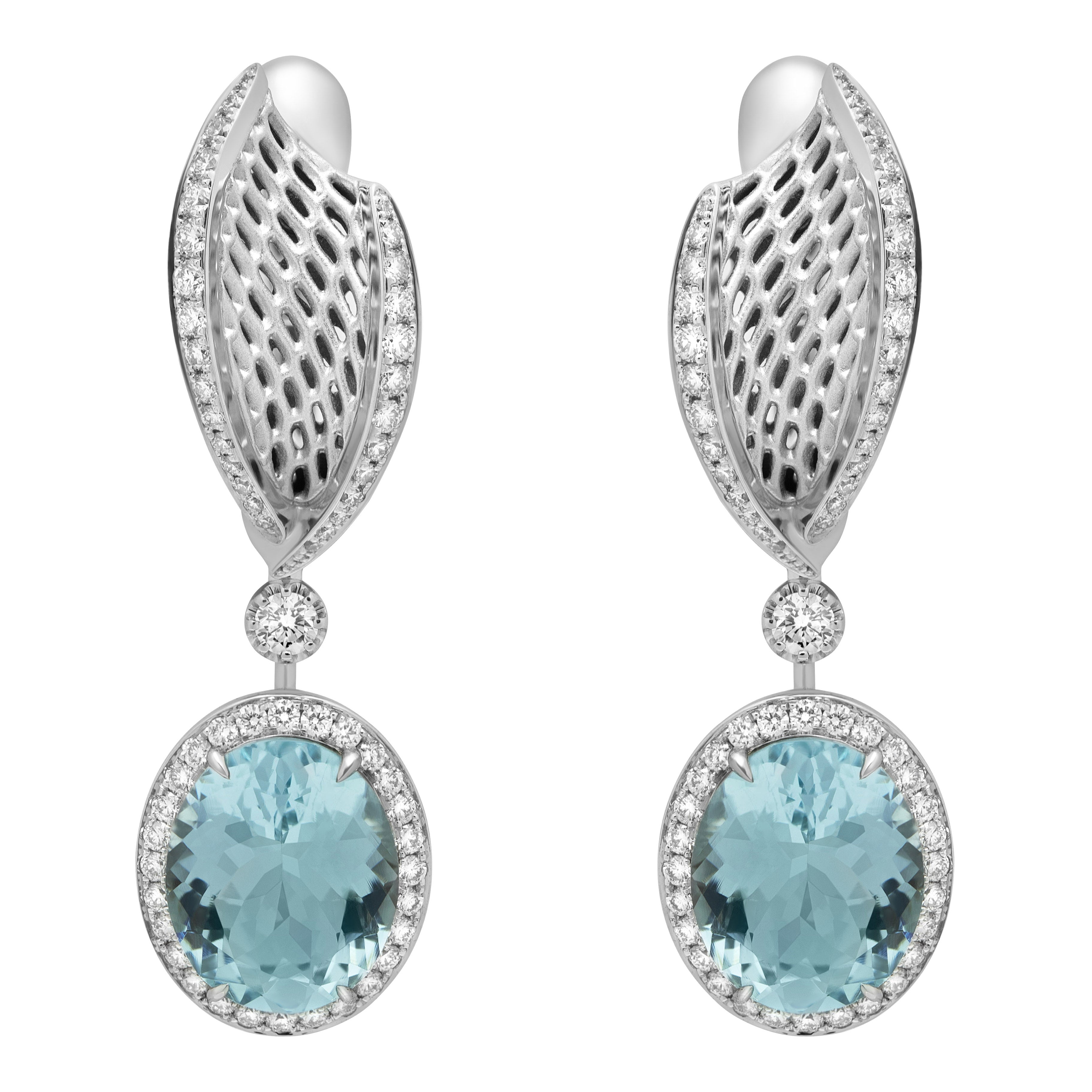 E 0144-22, 18K White Gold, Aquamarine, Diamonds Earrings