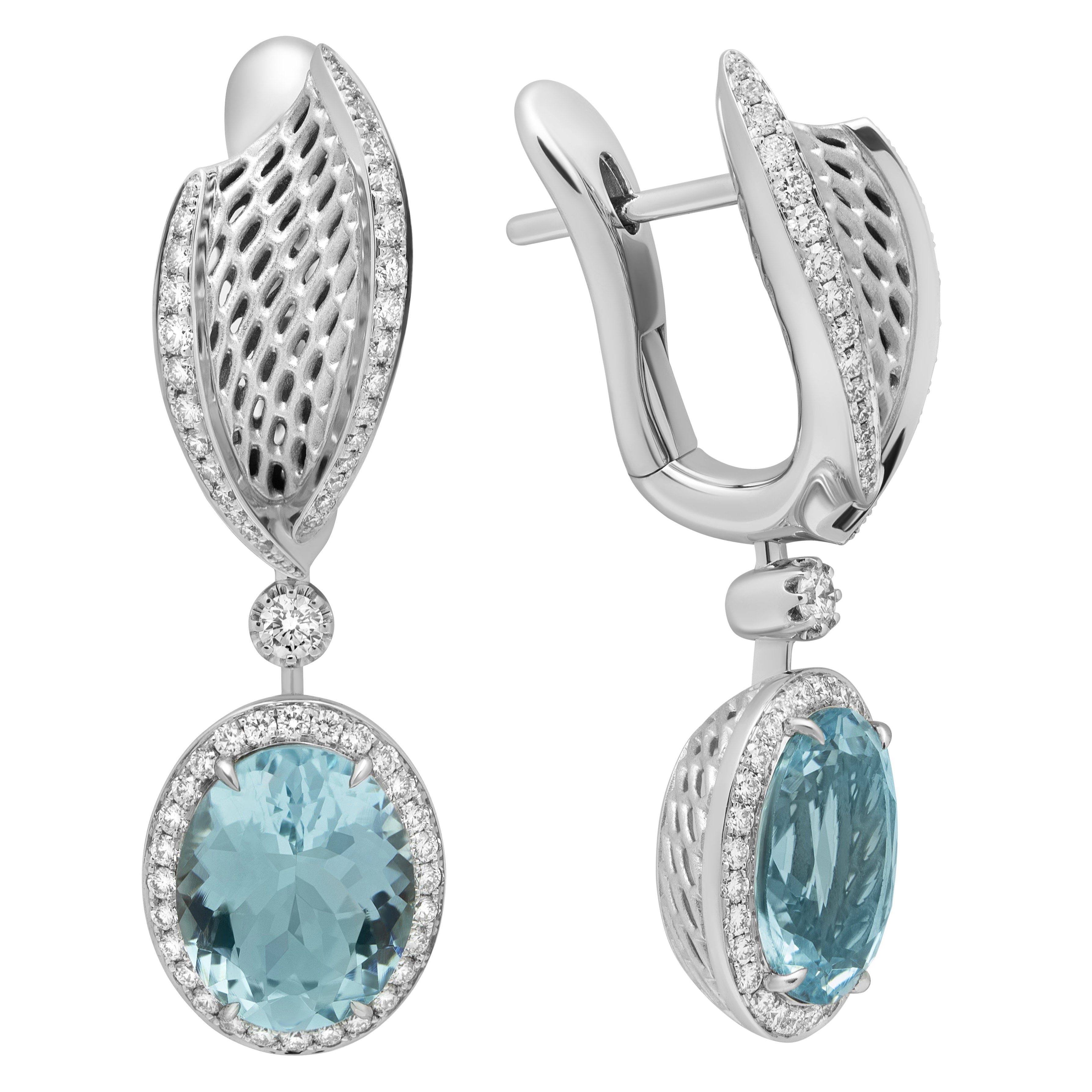 E 0144-22, 18K White Gold, Aquamarine, Diamonds Earrings