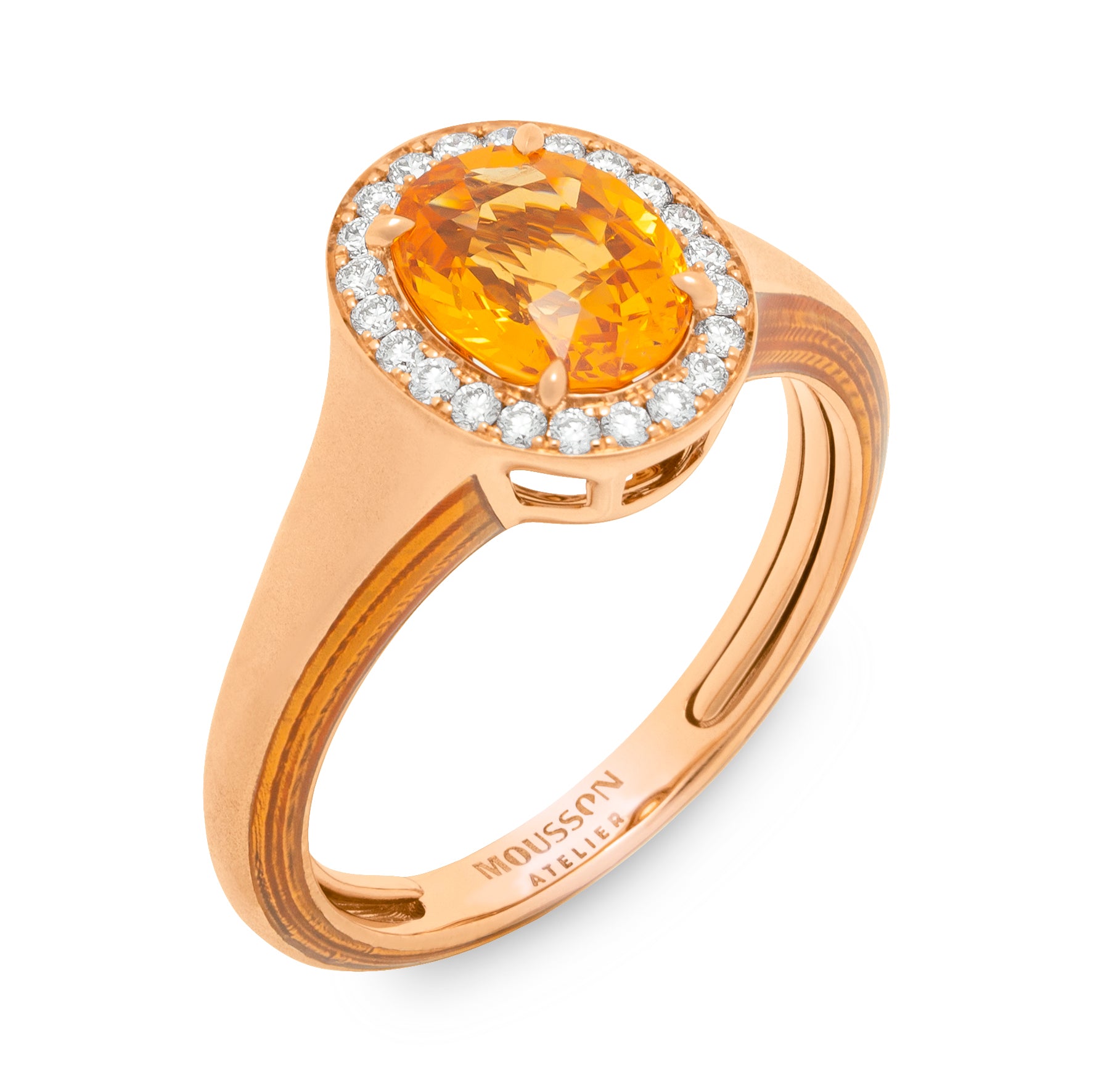 R 0143-0, 18K Rose Gold, Spessartine, Diamonds, Enamel Ring