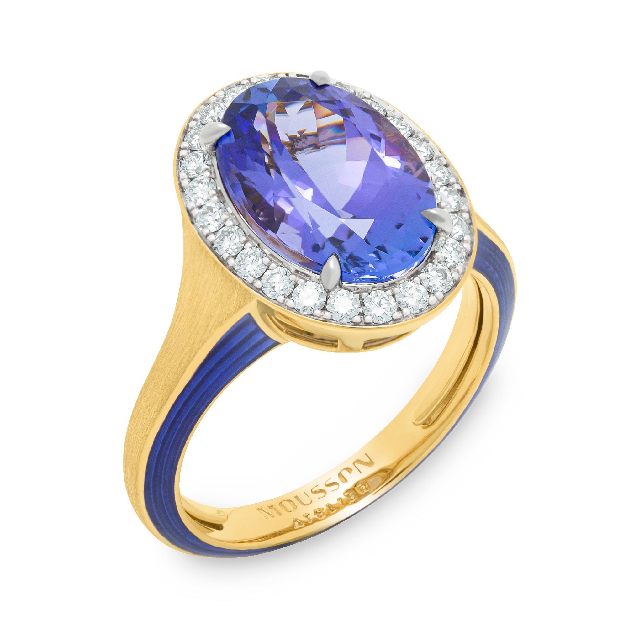 R 0143-01, 18K Yellow Gold, Tanzanite, Diamonds, Enamel Ring