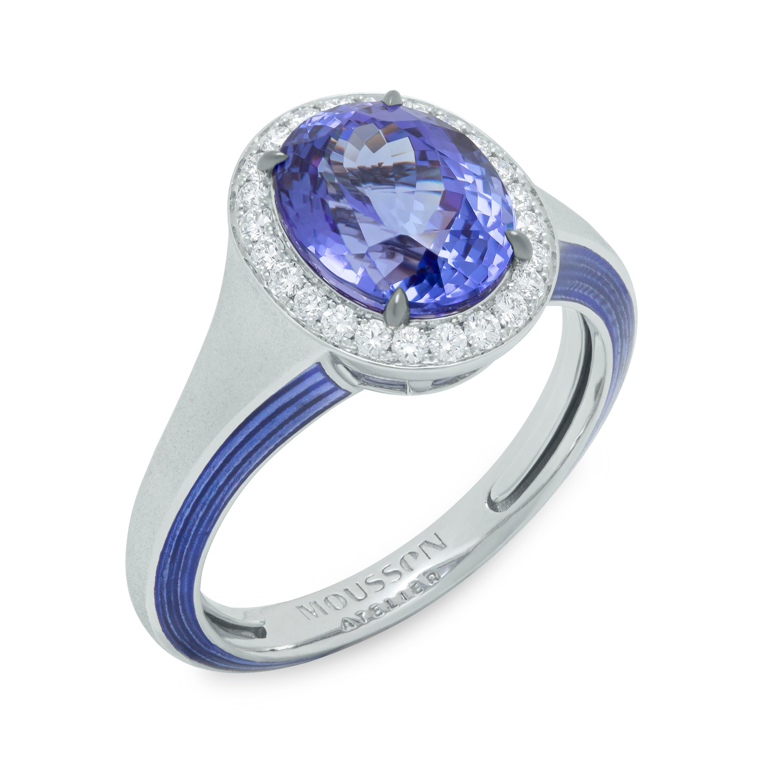 Tanzanite, Diamonds, Enamel 18K White Gold Ring, R 0143-02